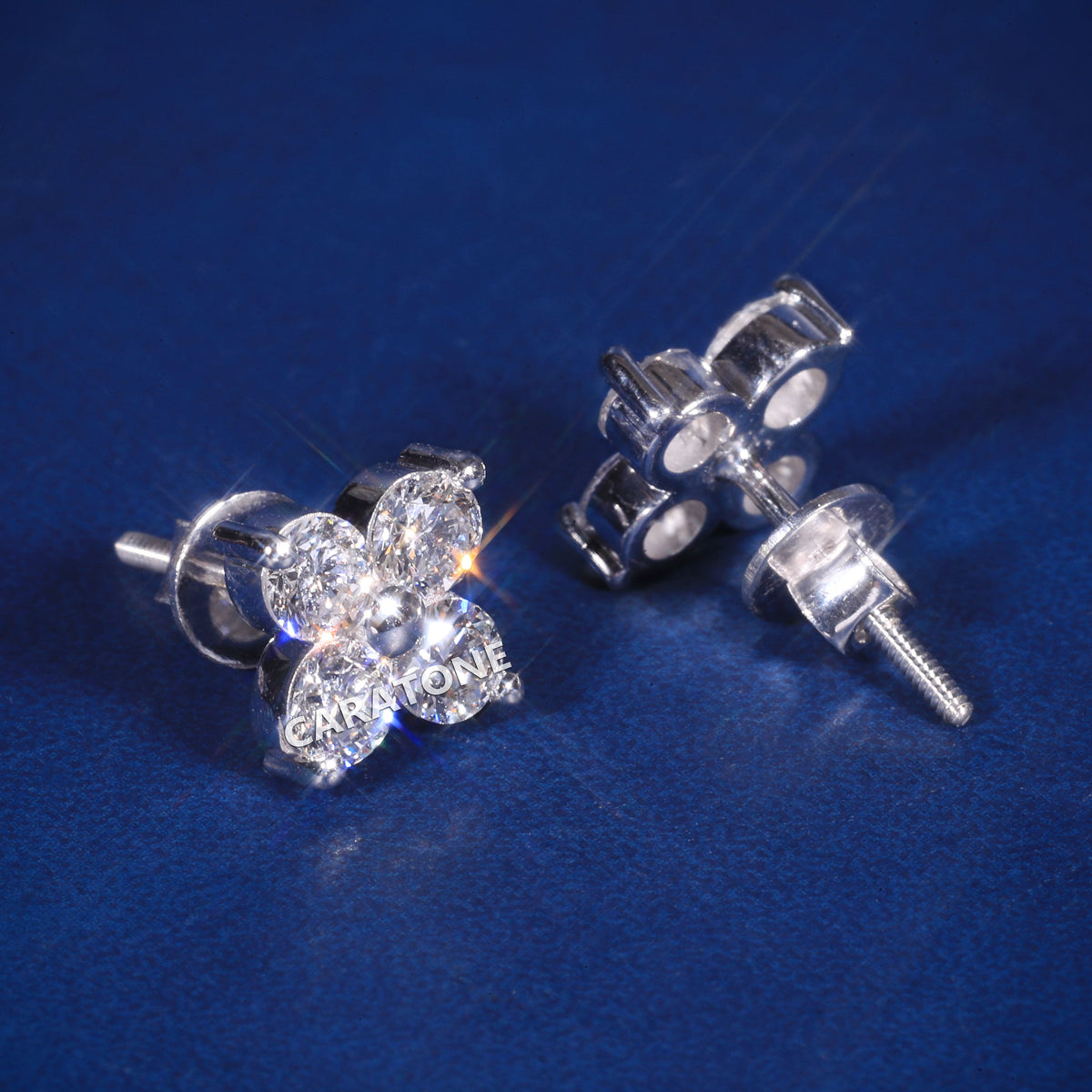 Custom Four Stone Diamond Flower Stud Earrings for Men & Women