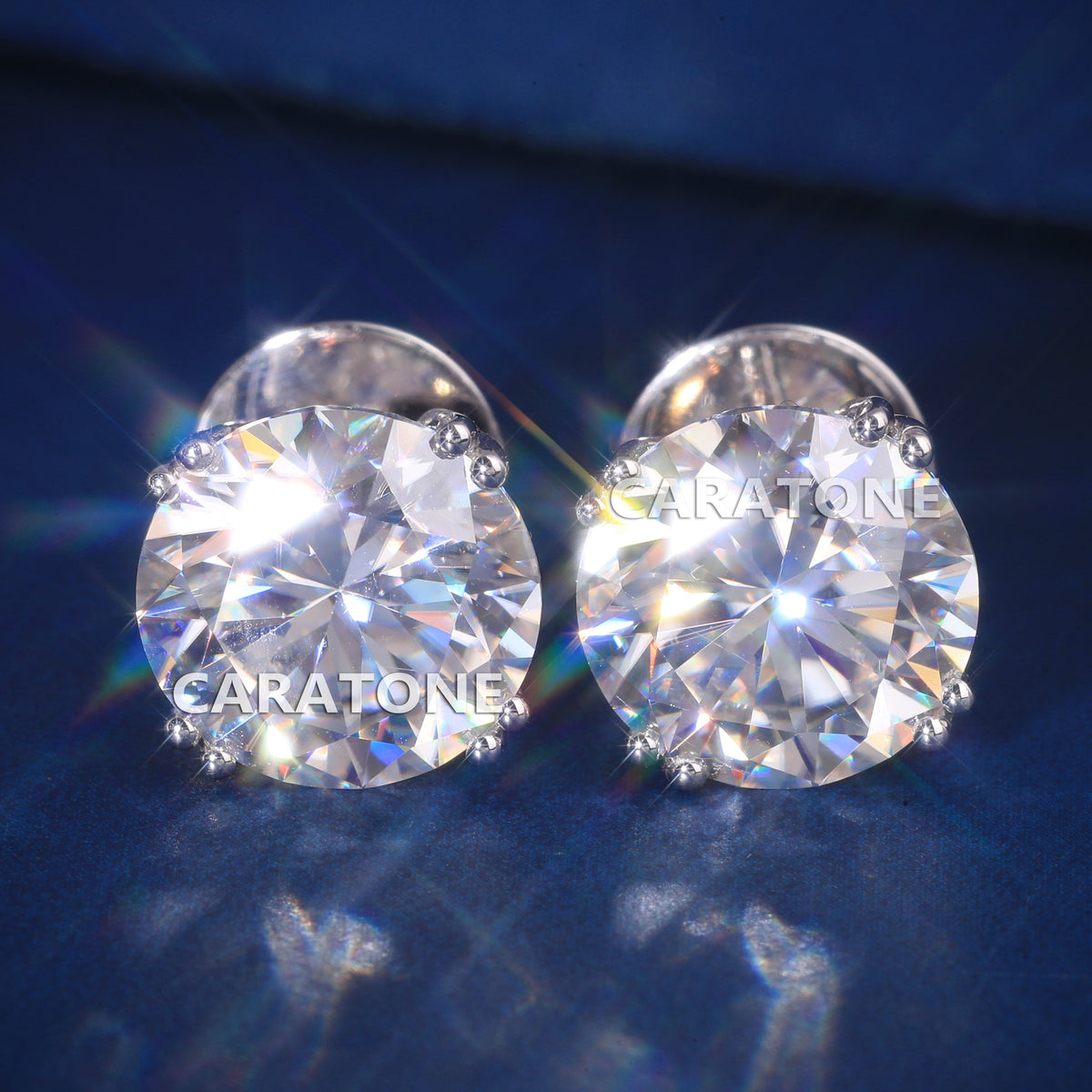 Premium Round Cut Lab Grown Diamond Stud Earrings with Screw Back Closure