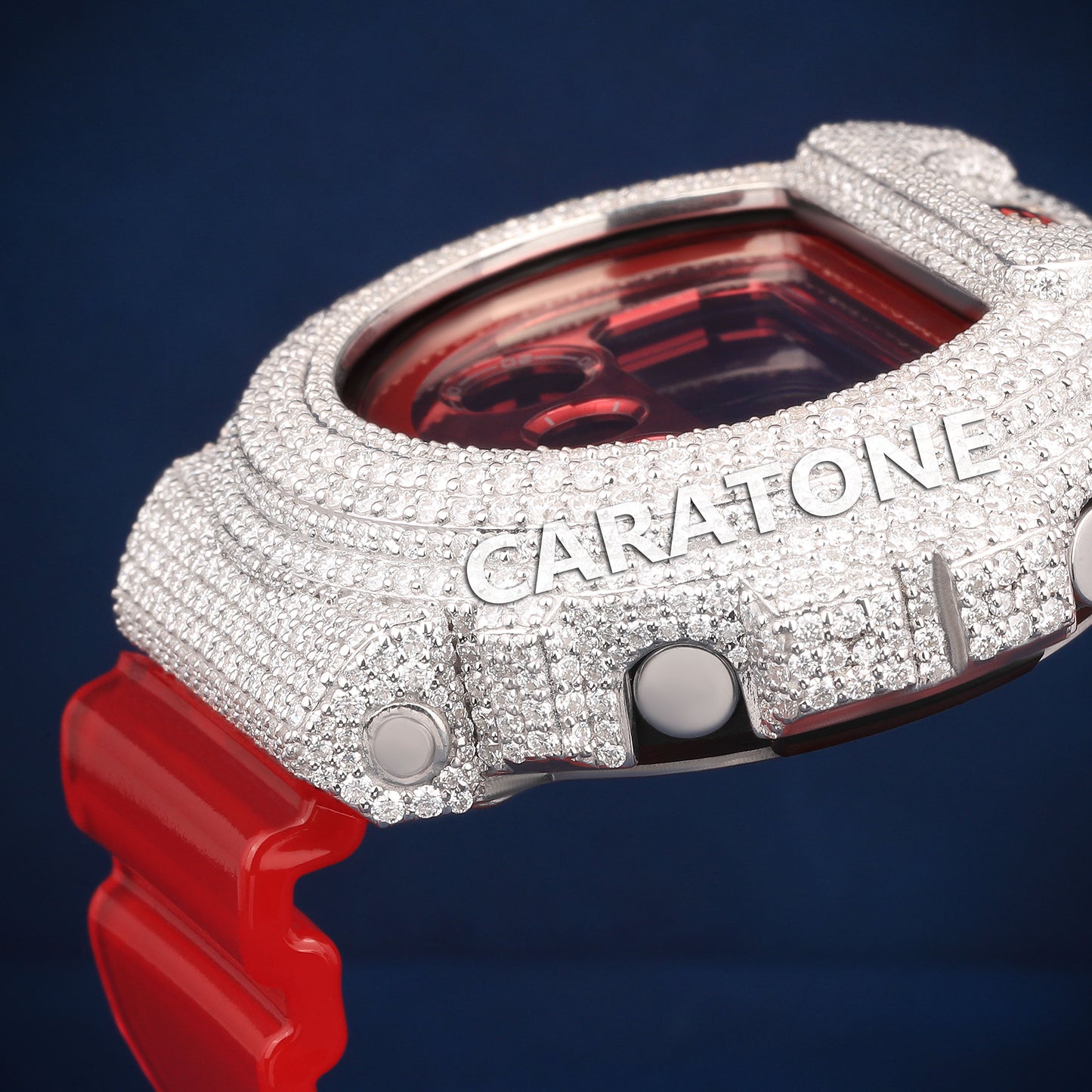 Half iced out without dial Hip hop digital Analog branded watch with Red Band