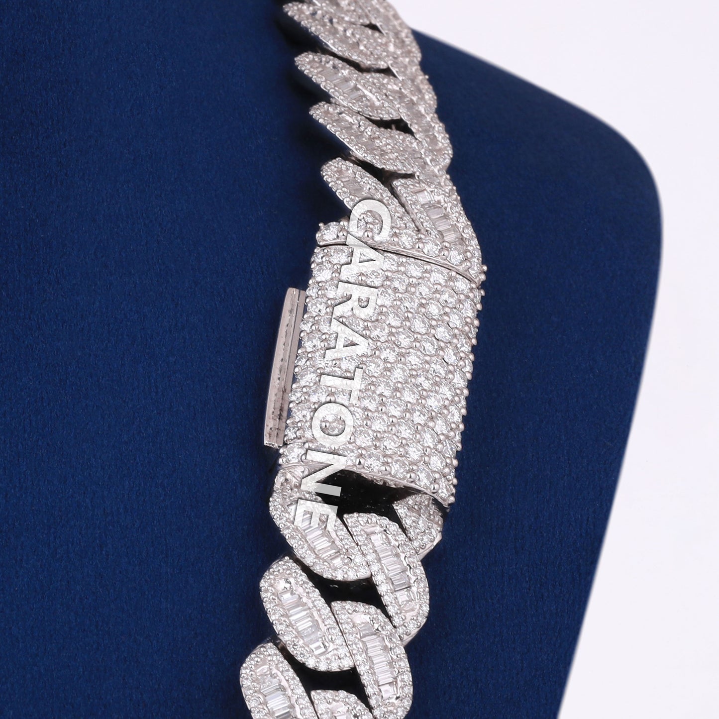 22 inch 16mm Iced Out Halo Cuban Link Custom Chain with Round Baguette Cut Heavy Luxury Necklace