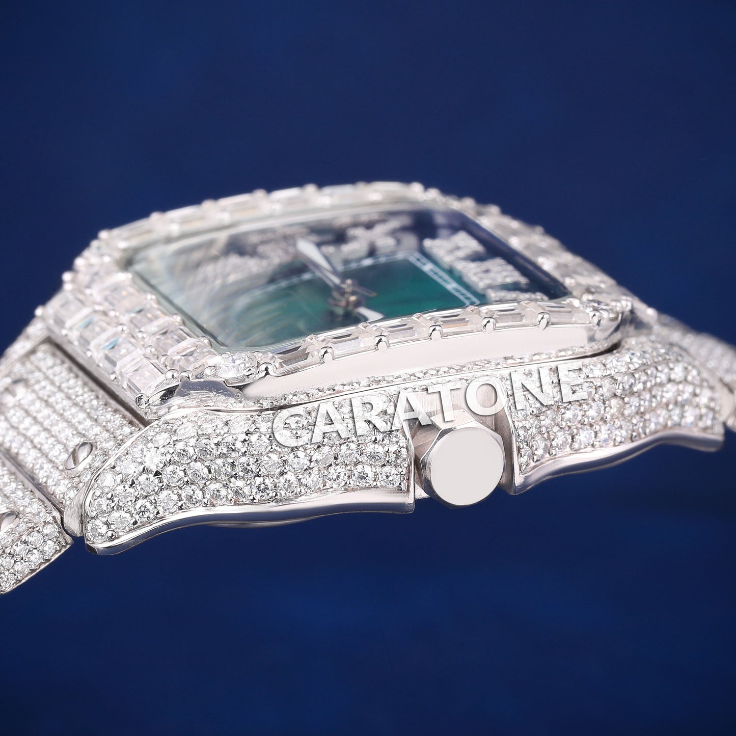 Hip hop full iced out without dial branded watch with green dial and diamond tester passed
