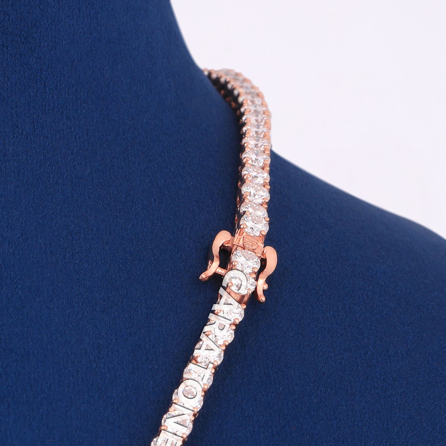 Mens Lab Grown Diamond Tennis Chain in 18 inch Rose Gold White Diamond Tennis Chain Necklaces for 4mm Diamond Tennis Chain