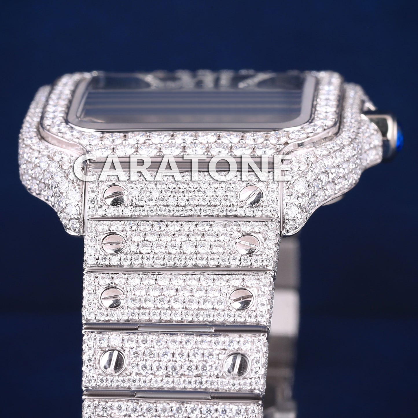 Full iced out hip hop branded watch with white tone and it is of diamond tester passed