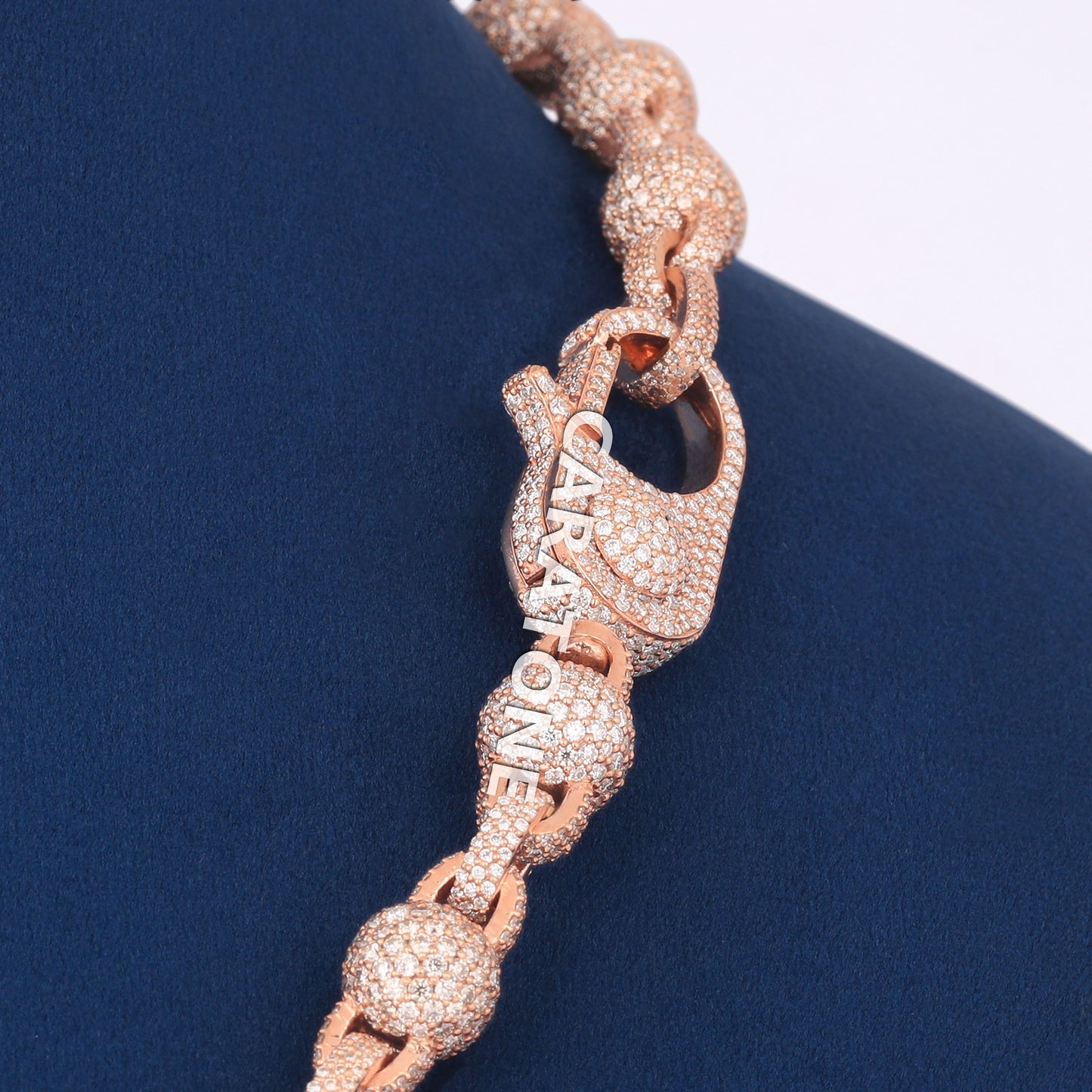 Rose Gold Iced Out Ball Link Chain 20 inch 10mm Full Icy Diamond Beaded Luxury Necklace for Men