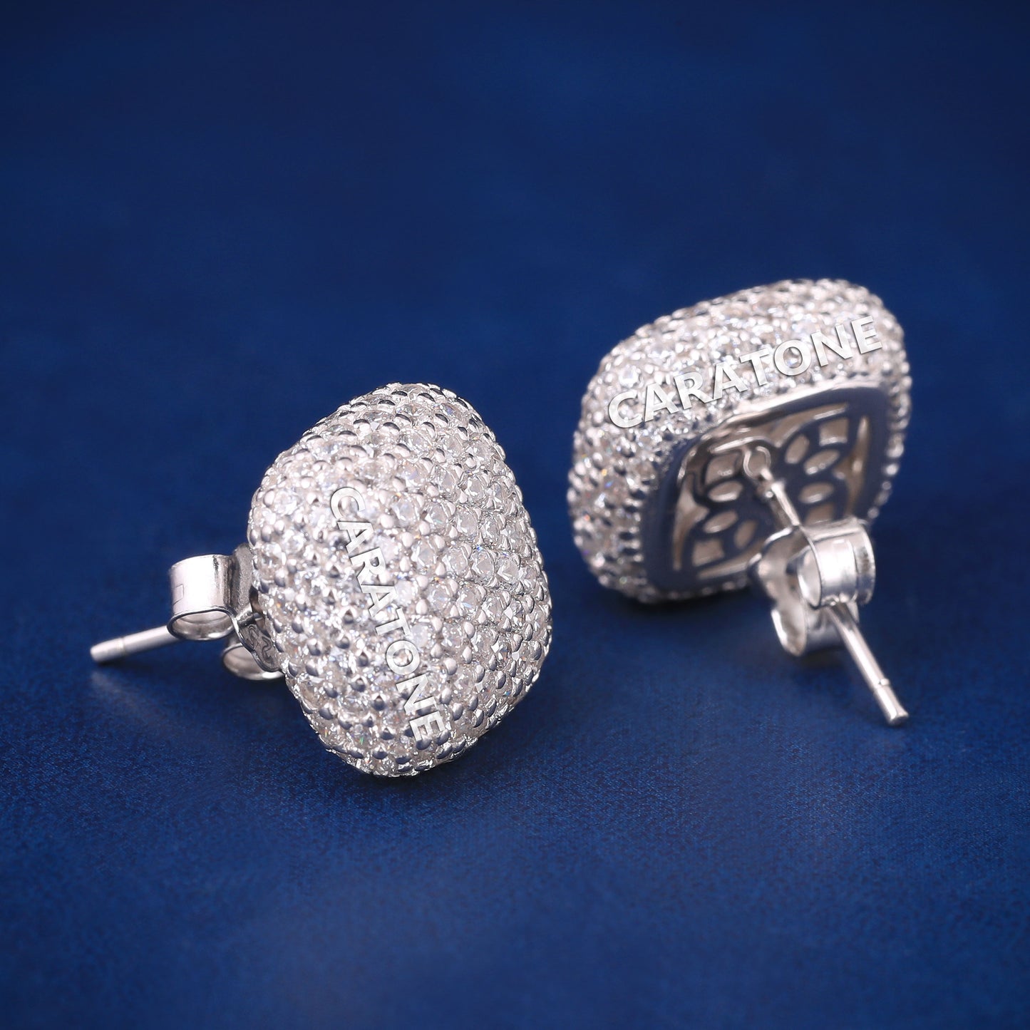 Fully Iced Out White Diamond Big Square Diamond Earrings in Customized Silver Square Stud Earrings