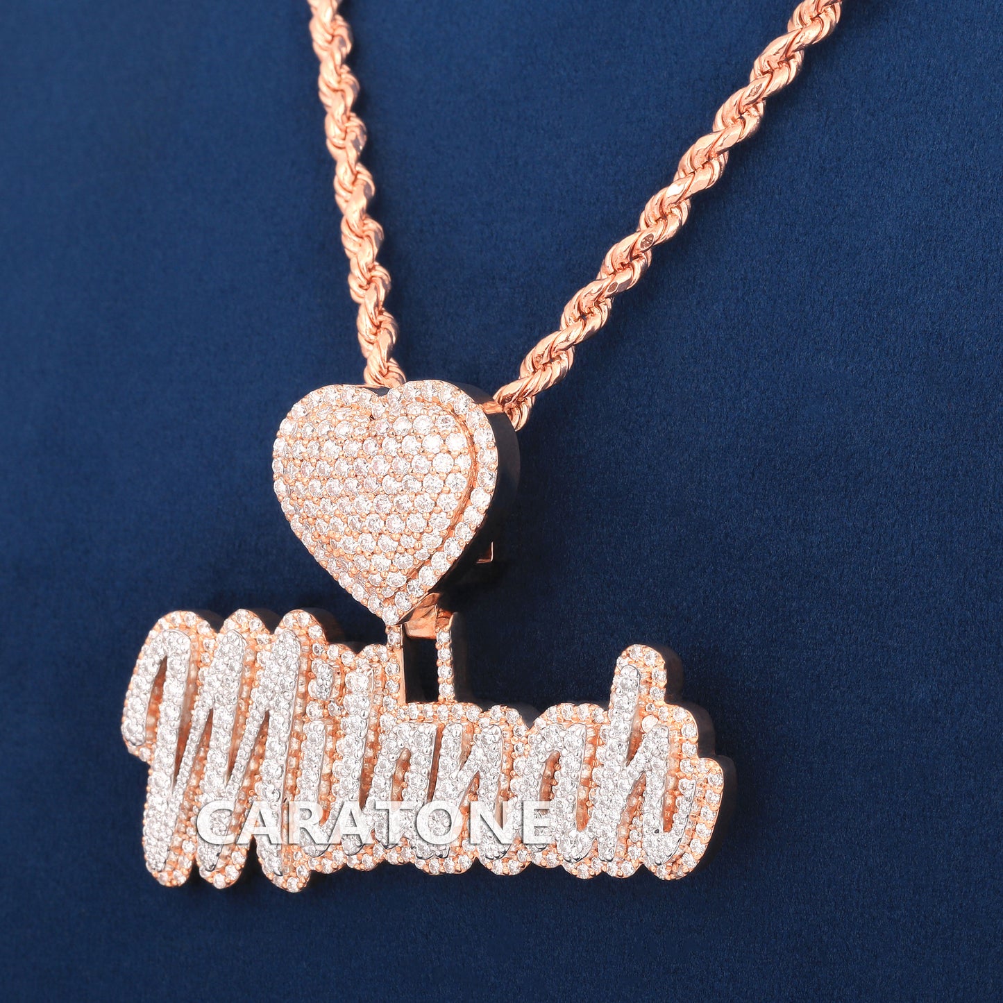 14KT Yellow Gold With Lab Diamond Pendant With Rope Chain