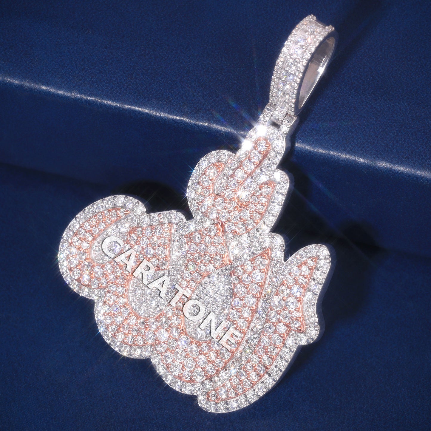 Silver Rose Gold Two Tone Custom Allah Necklace Pendant in Fully Iced Out Personalized Diamond Pendants Rapper