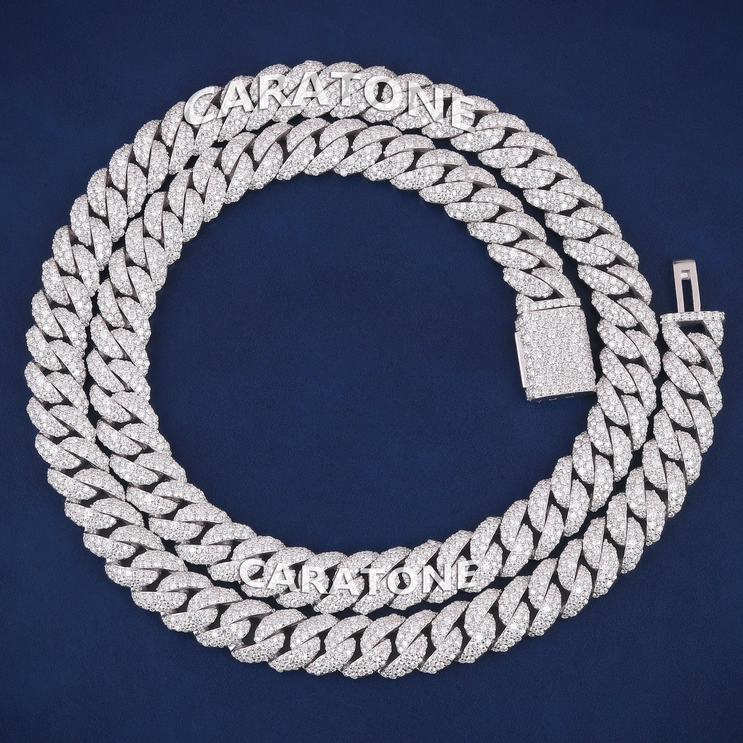 22 inch 10mm Mens Silver Necklace in Mosaic Set White Cuban Link Chain Iced Out VVS Necklace Womens