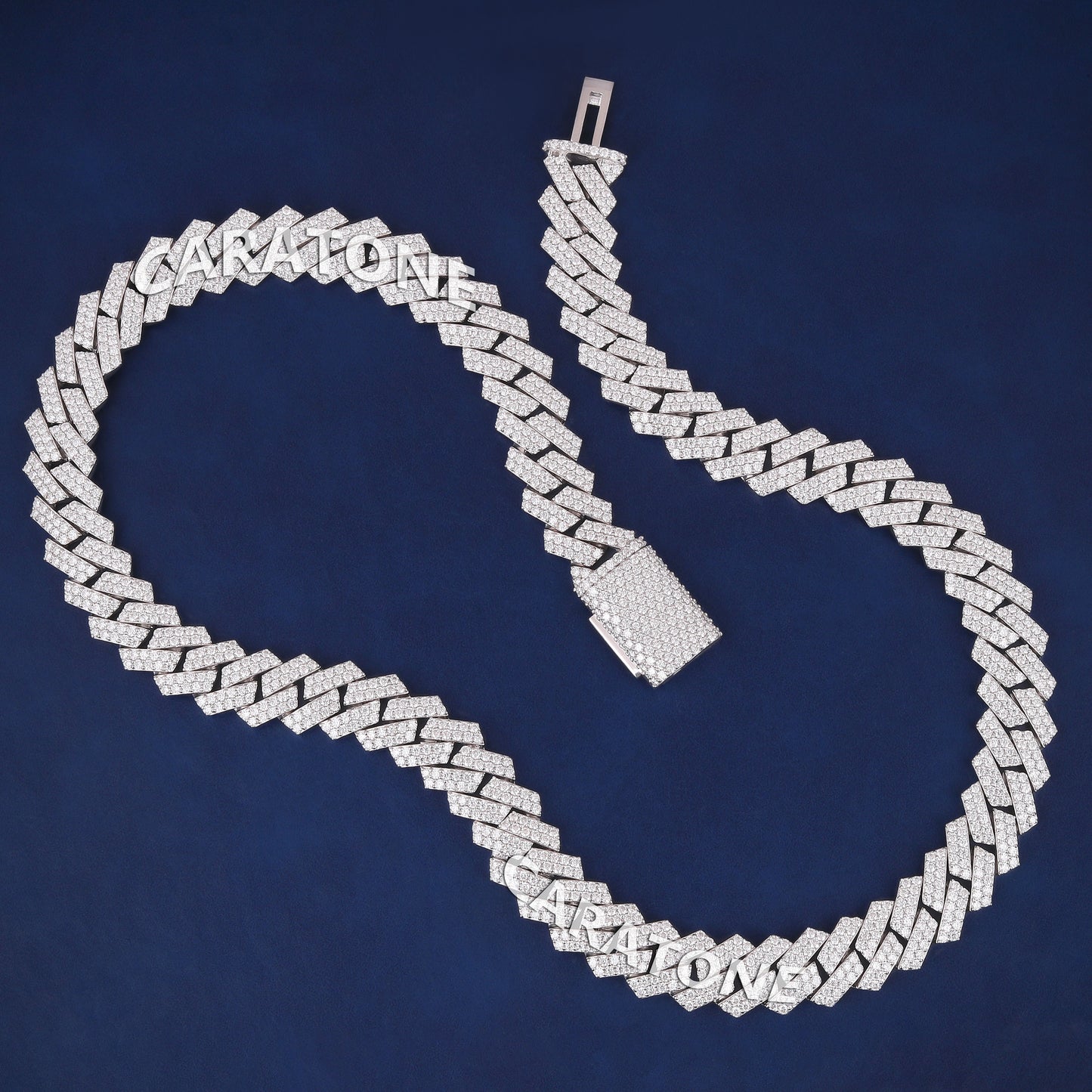 22 inch 12mm Custom Real Diamond Silver Cuban Link Chain with VVS Diamond Necklace Womens in Fully White Icy Chain