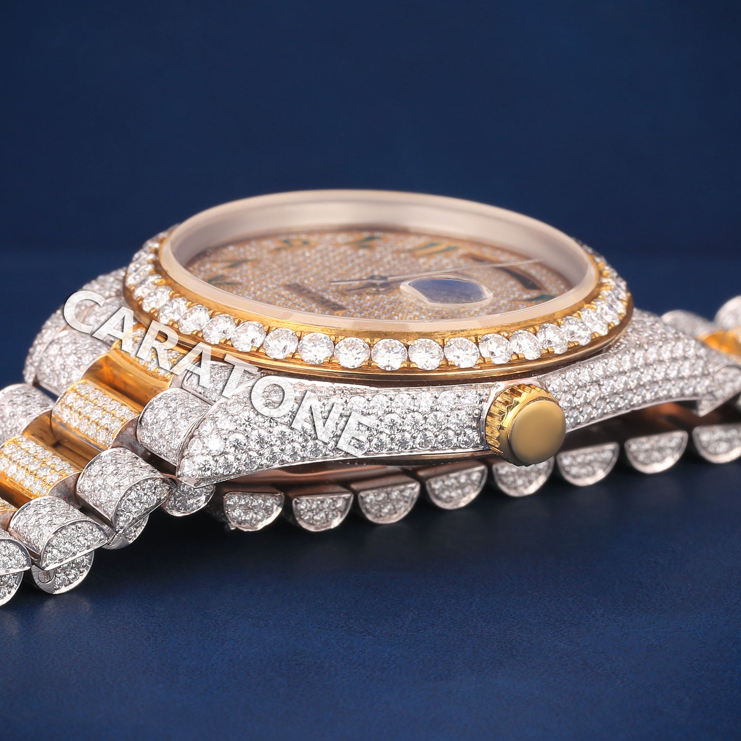Two Tone Iced Watches Mens Silver Yellow Full Diamond Watches in Customized VVS Moissanite Watch