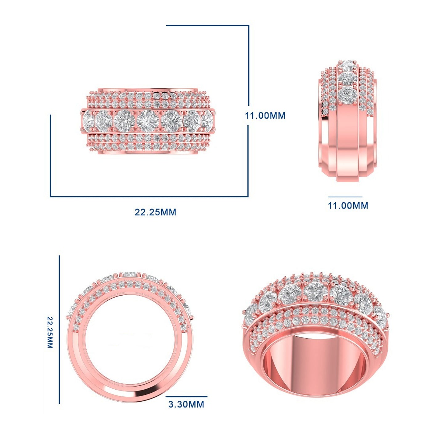 Mens 3Ct Custom Made Half Full Eternity Wedding Diamond Band 14k Rose Gold Plated for Mens