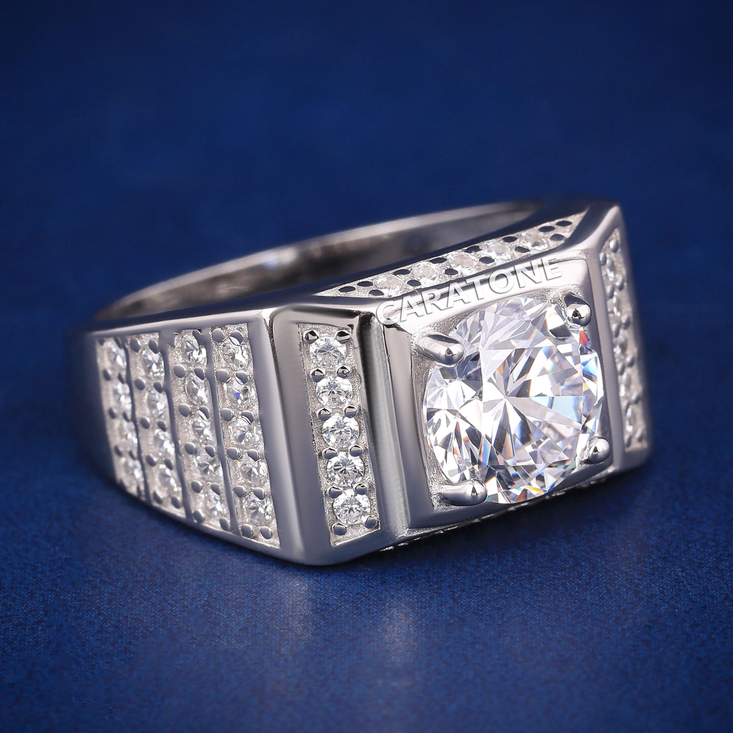 Silver diamond round cut proposal ring for men