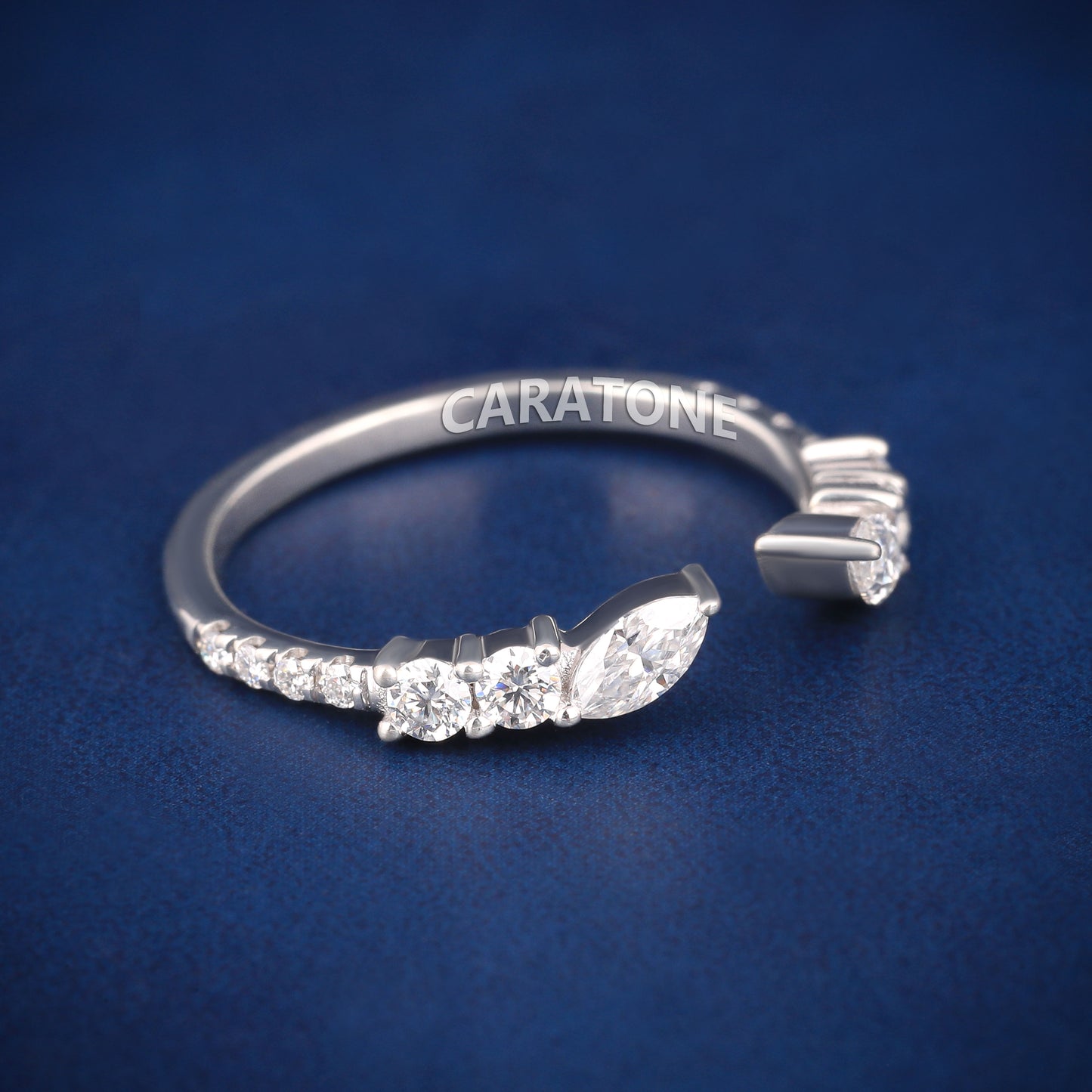 Elegant White Gold Open Wedding bands with Pear and Round Cut Diamonds for Women
