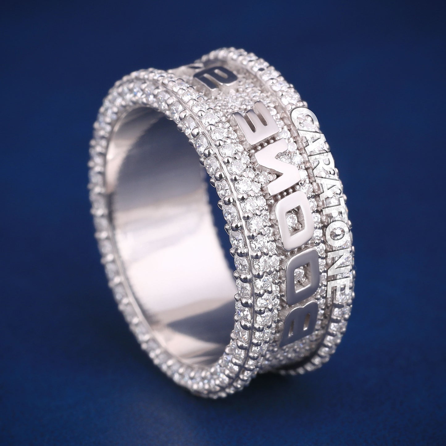 Custom Made HipHop Wedding Band Set with Silver 3ct Diamonds and Customized Name Letter Design