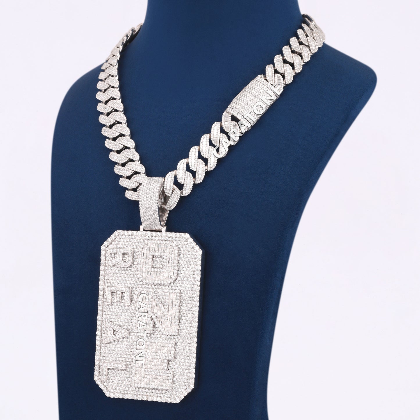 Fully Iced Out Lab Diamond Chain With Pendant In 925 Sterling Silver