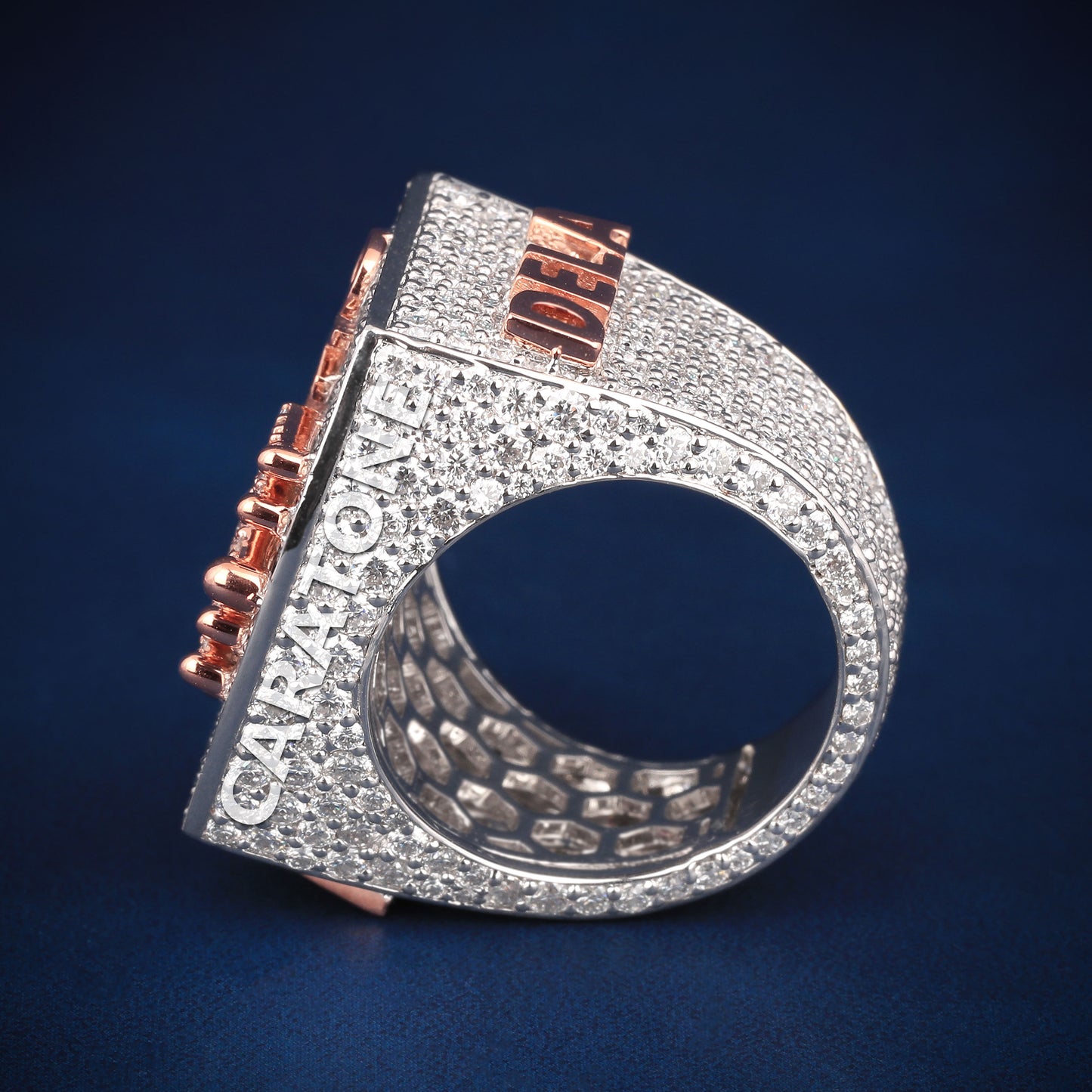Custom made hiphop diamond letter two tone ring with logo