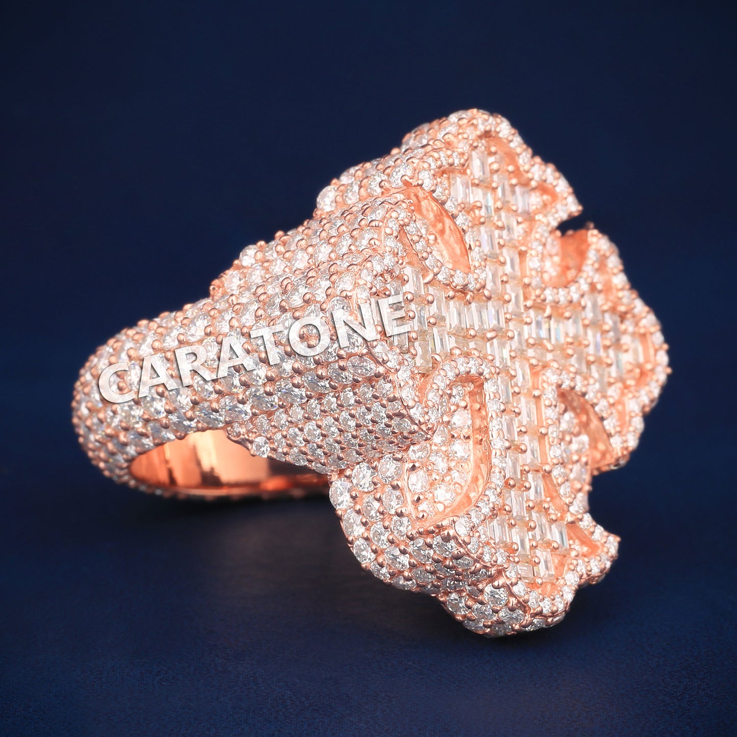 Customise hip hop cross baguette and round diamond ring d vvs clarity