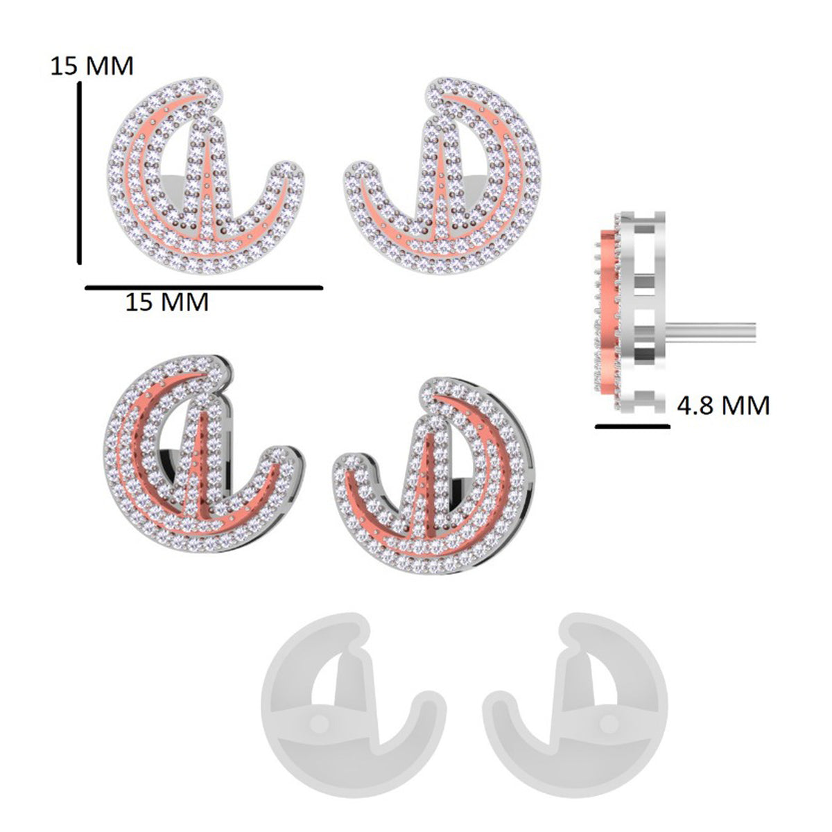 Custom Double-Layer Horseshoe Diamond Stud Earrings in White Gold Finish