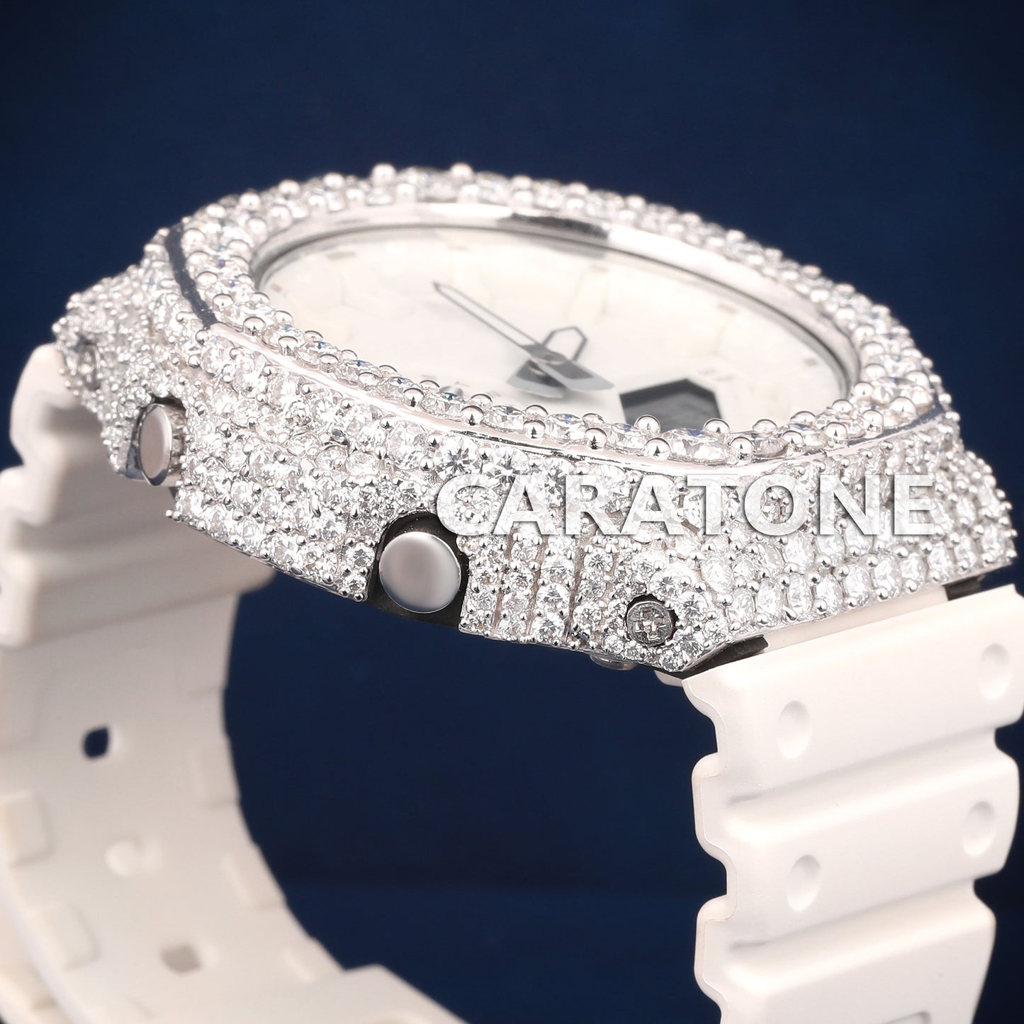 Half iced out without dial Hip hop branded watch with beige Band with D VVS Clarity (Copy)