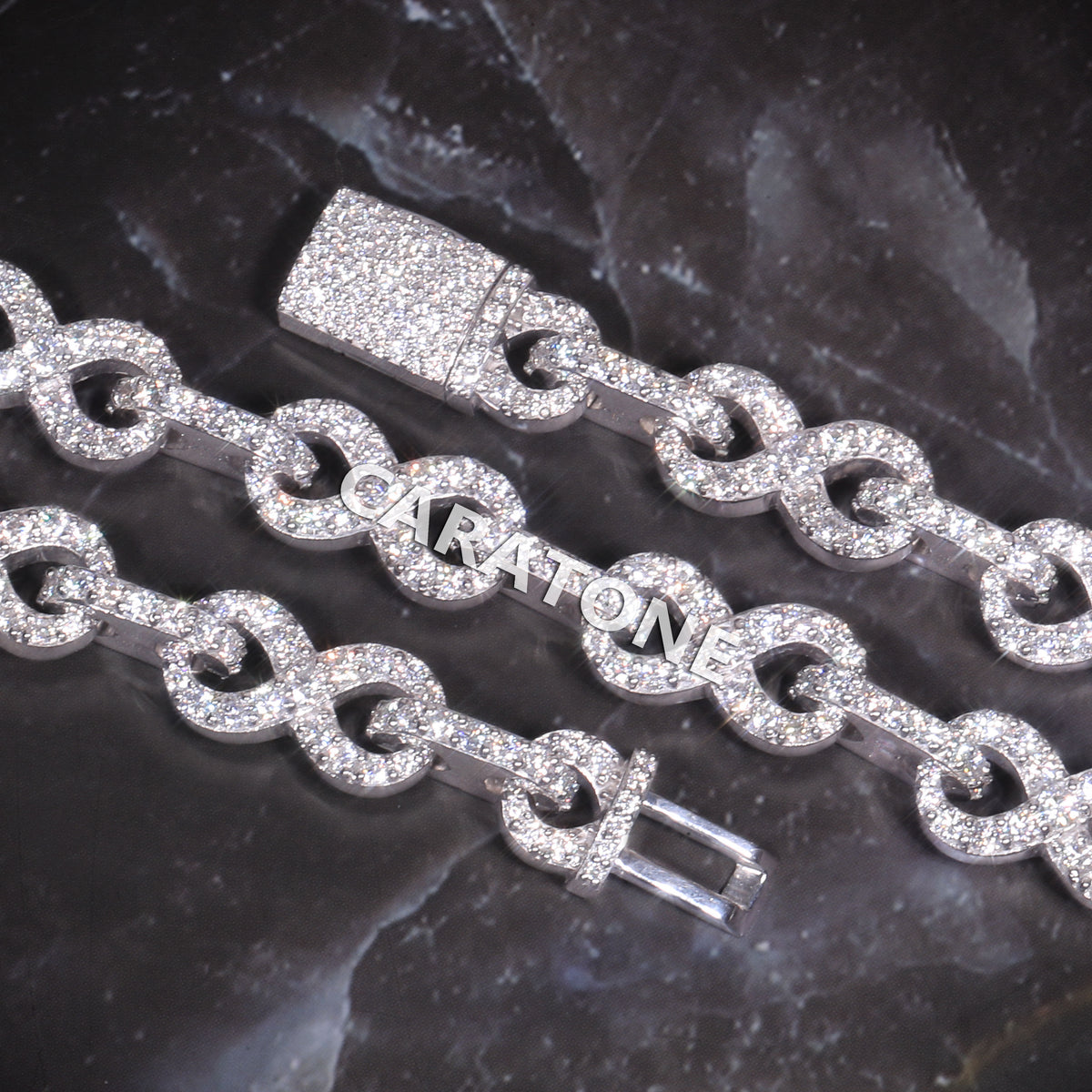 20 inc 10.5 mm Luxury White Gold Plated Iced Out Infinity Link Chain with Lab Grown Diamonds