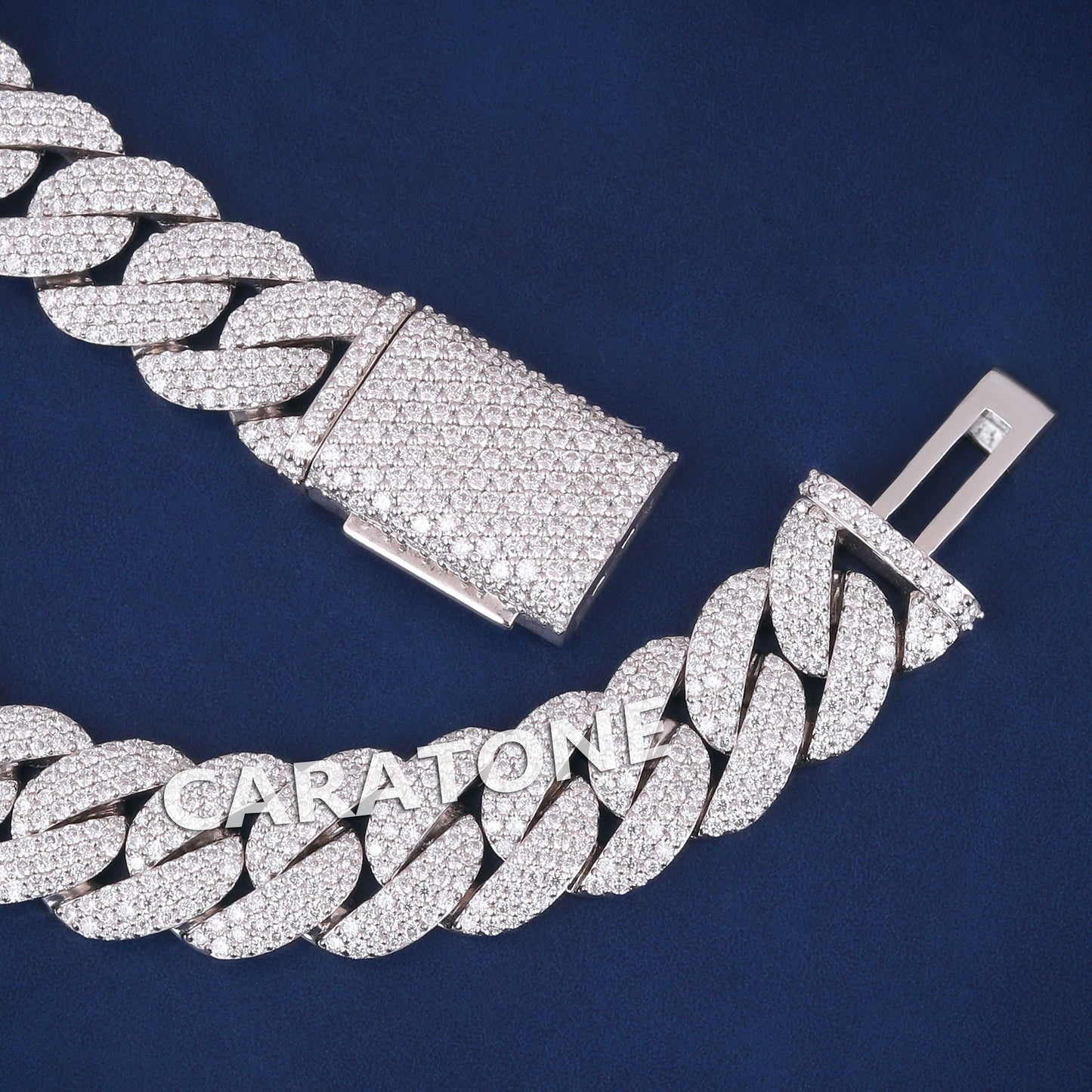 22 inch 15mm Womens Cuban Link Chain with Diamonds Fully Silver Rappers Iced Out Chains