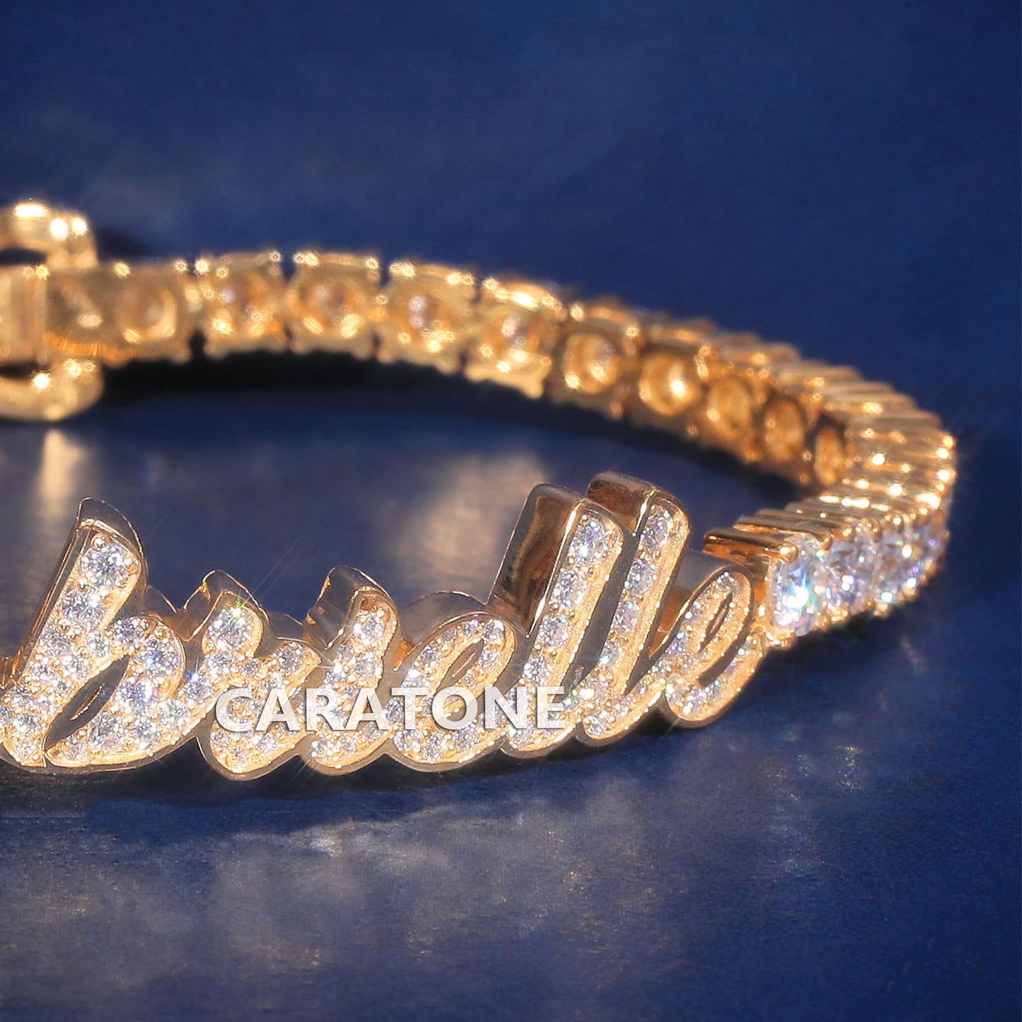 Fully Customized Iced Out Expensive Gold Bracelets with Personalized Nameplate Latest Yellow Gold Tennis Bracelets