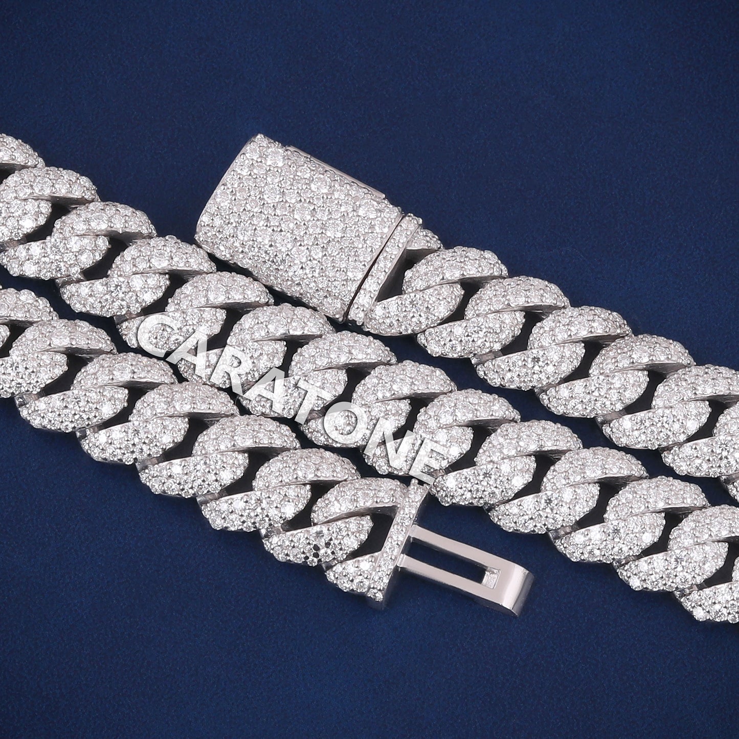 22 inch 10mm Mens Silver Necklace in Mosaic Set White Cuban Link Chain Iced Out VVS Necklace Womens