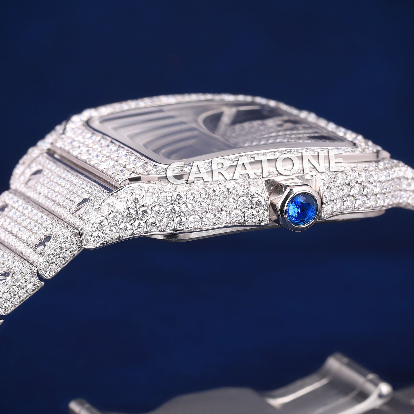 Full iced out hip hop branded watch with white tone and it is of diamond tester passed
