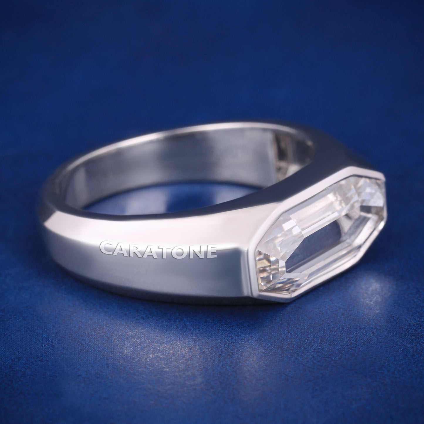 Unique Octagon Cut Diamond Engagement Rings For Womens and Mens In Silver