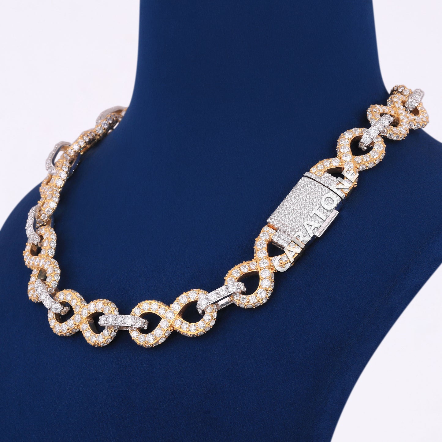 22 inch 18mm Big Round Diamond Iced Infinity Link Cuban Chain with Two Tone Silver & Yellow Gold Mens Custom Rappers Chains