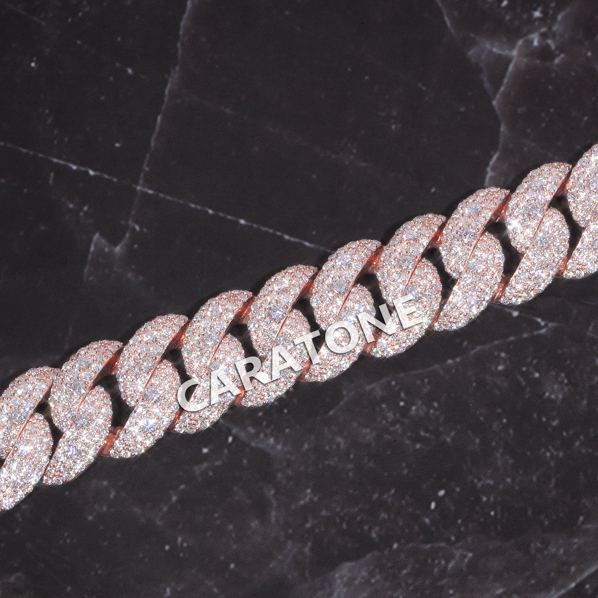 22 Inch 16 MM ustom Iced-Out Cuban Link Chain Rose Gold Finish Personalized Diamond-Set Design