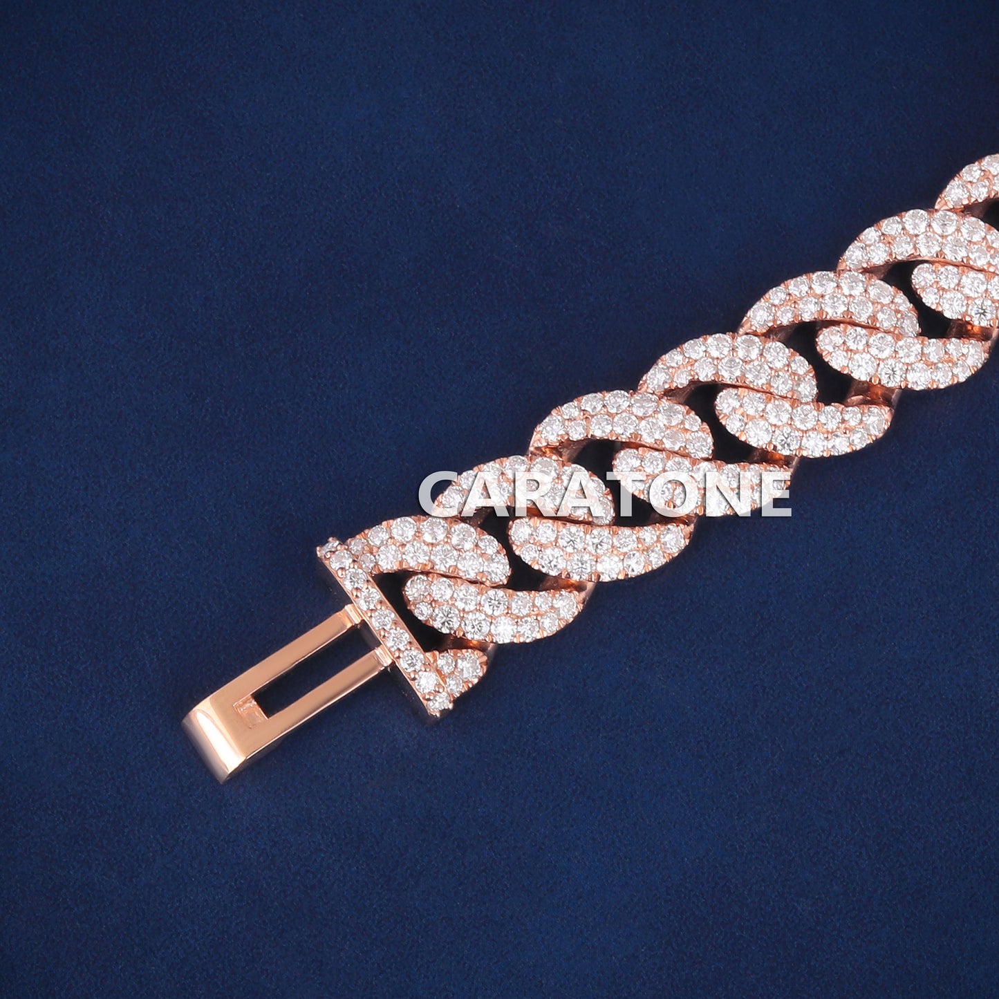 Custom Miami Cuban Link Bracelet Real 14kt Rose Gold Lab Diamond Iced Out Mens Bracelets