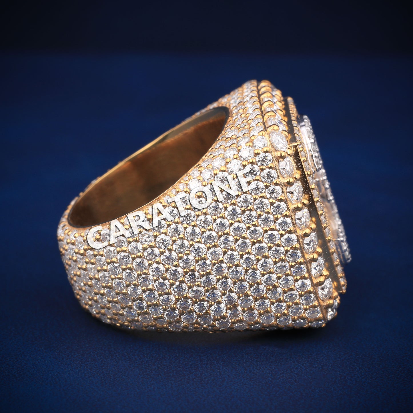 Fully Iced out chunky square diamond ring In rose & white gold drip