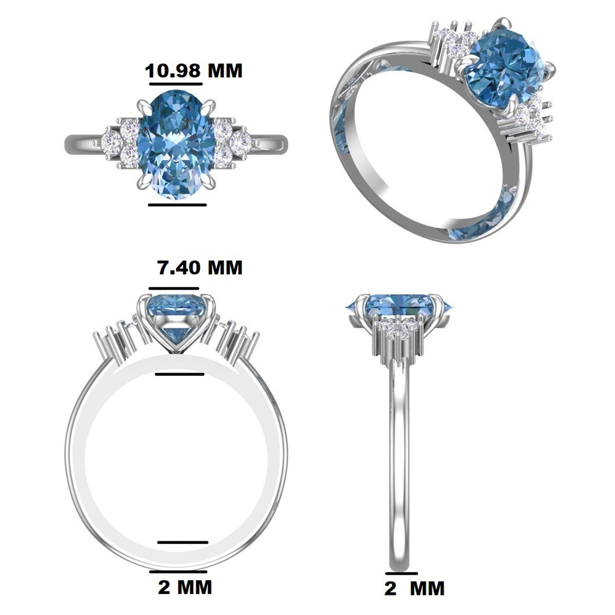 Unique Luxury Blue Gemstone Ring with Sparkling Diamond Details