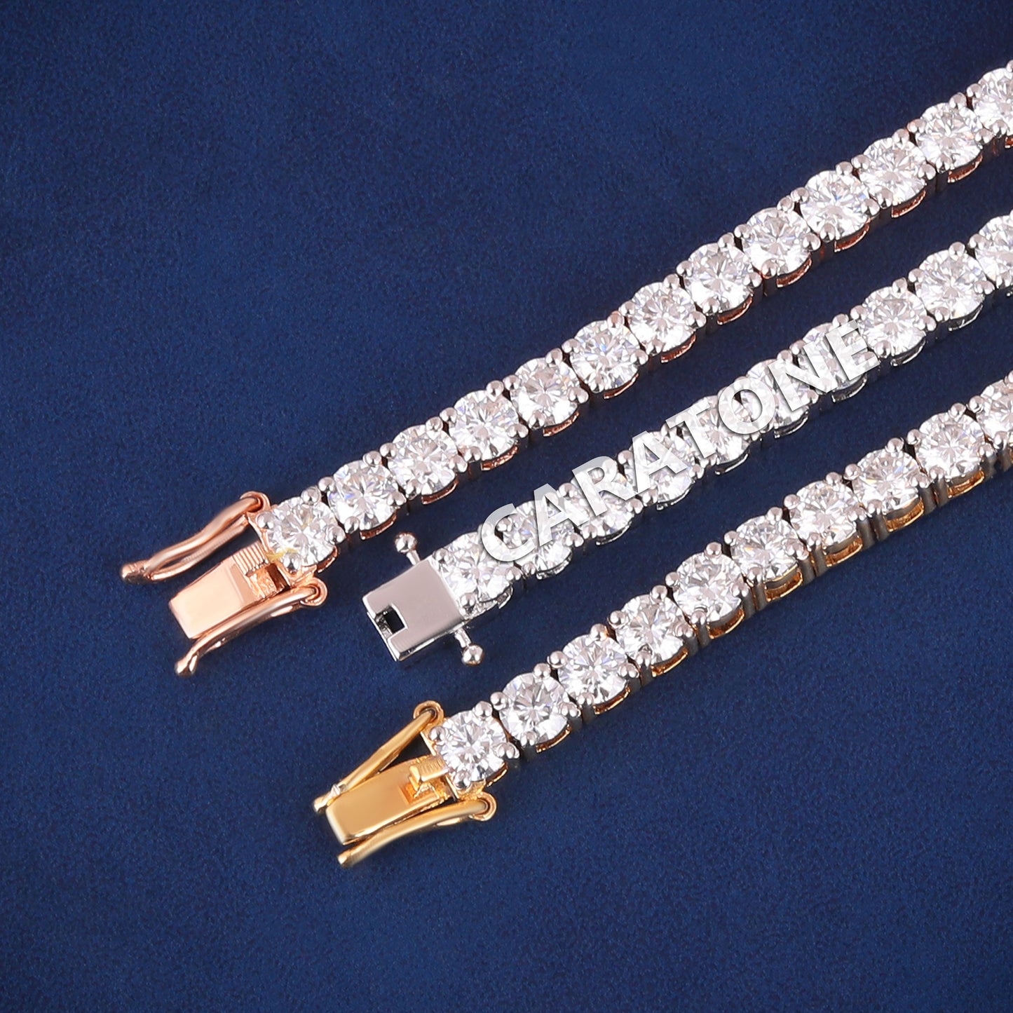 8 inch 4mm Custom 3 Tone Diamond Tennis Bracelets in Real Iced Out Diamond Tennis Bracelet Unisex