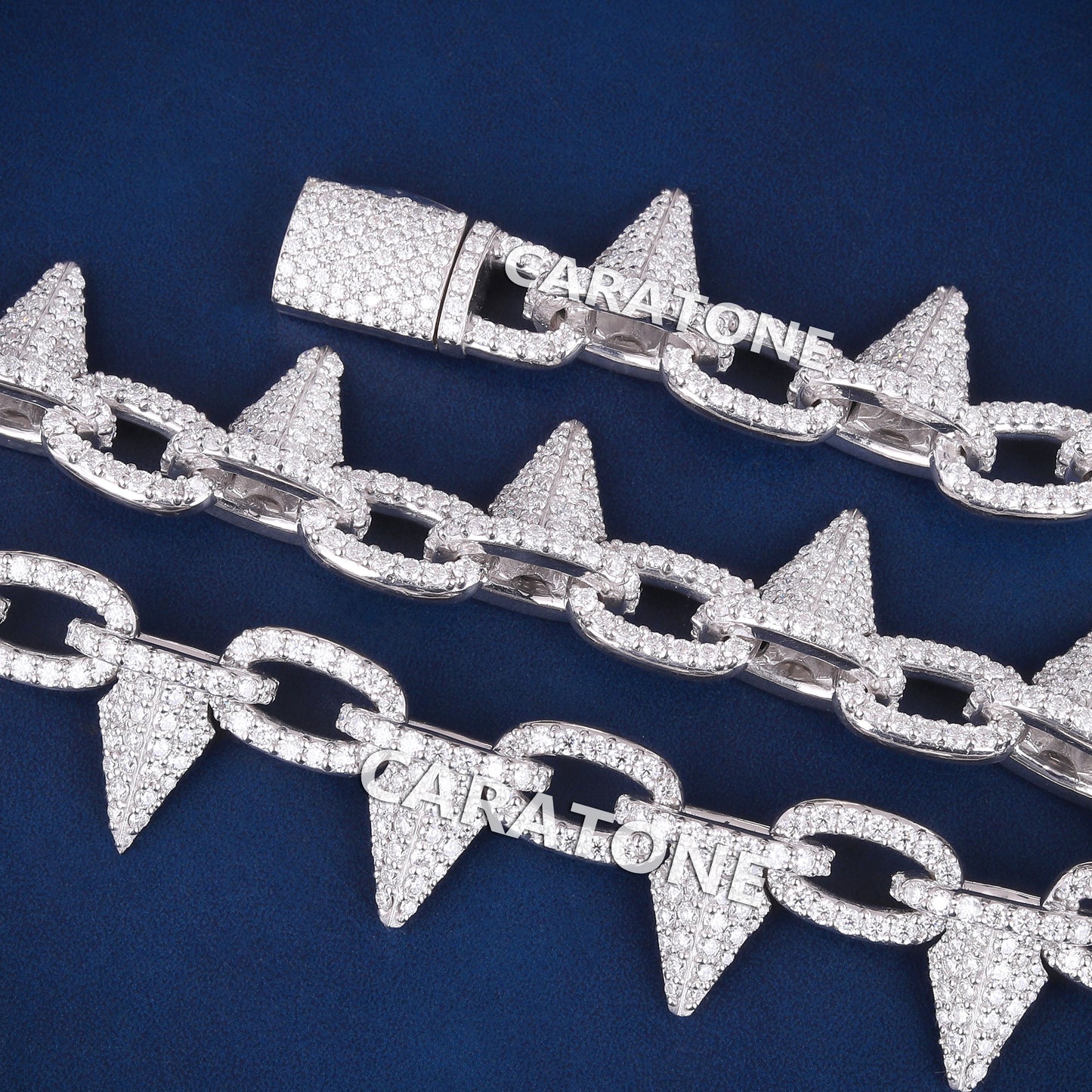 22 inch New Big Heavy Spiked Cuban Link Chain Iced Out Choker Necklace 14mm Fully Silver Diamond Chains Rappers