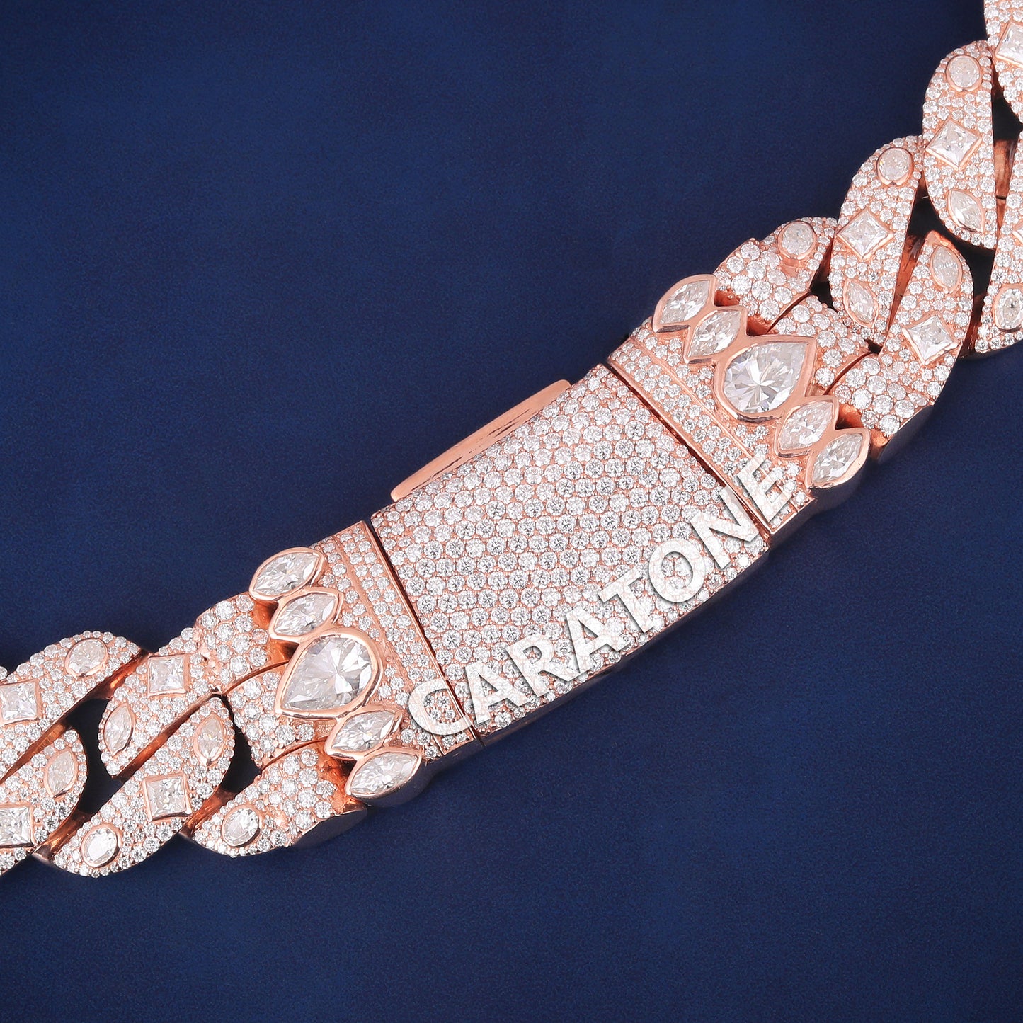 14k Mens Real Rose Gold Cuban Link Chain 22 inch 24mm with Round and Fancy cut multiple VVS Diamond Design Rappers Chains Custom Heavy Gold Cuban Necklace