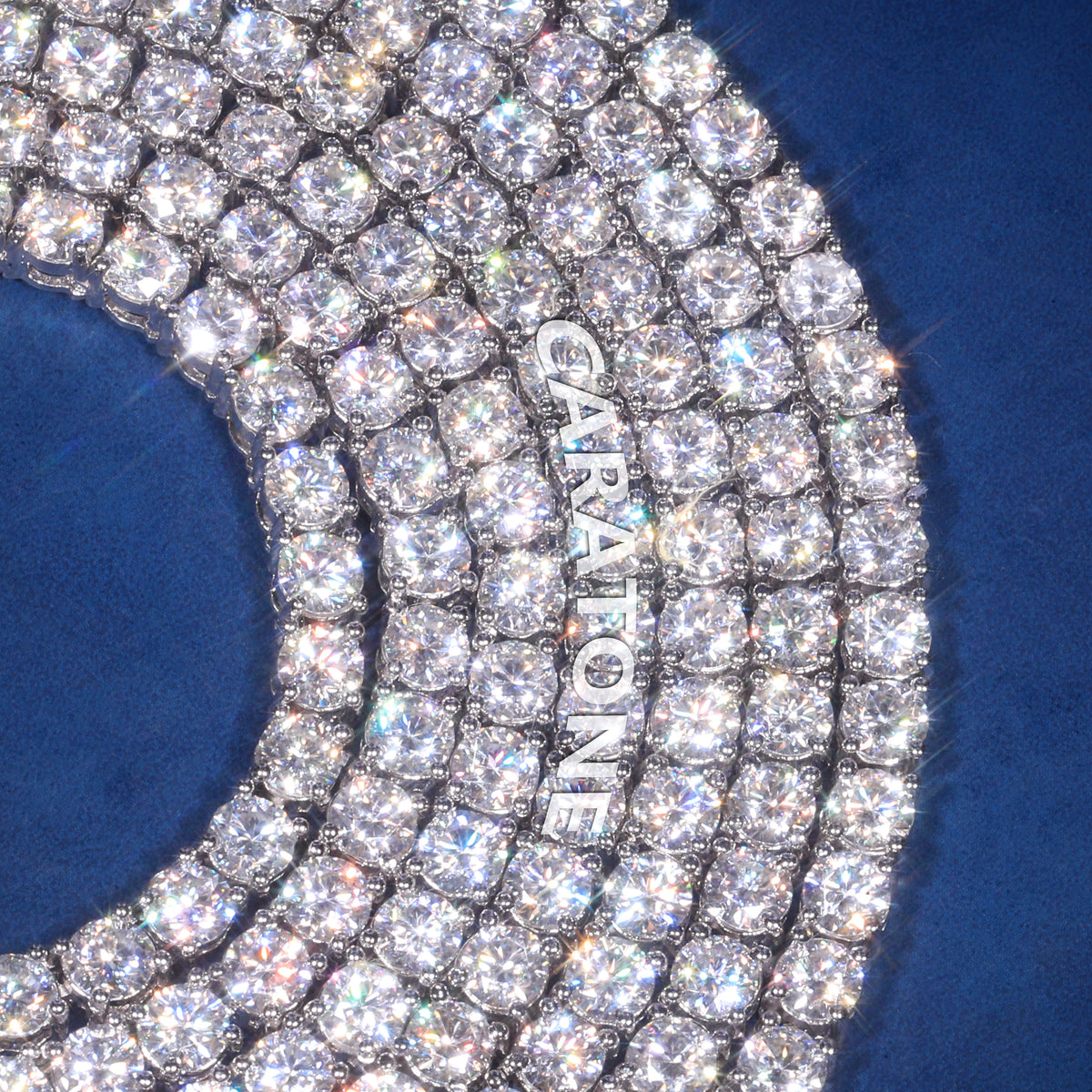 Luxury White Gold Plated Triple Row Tennis Chain with Round Cut Lab Grown Diamonds