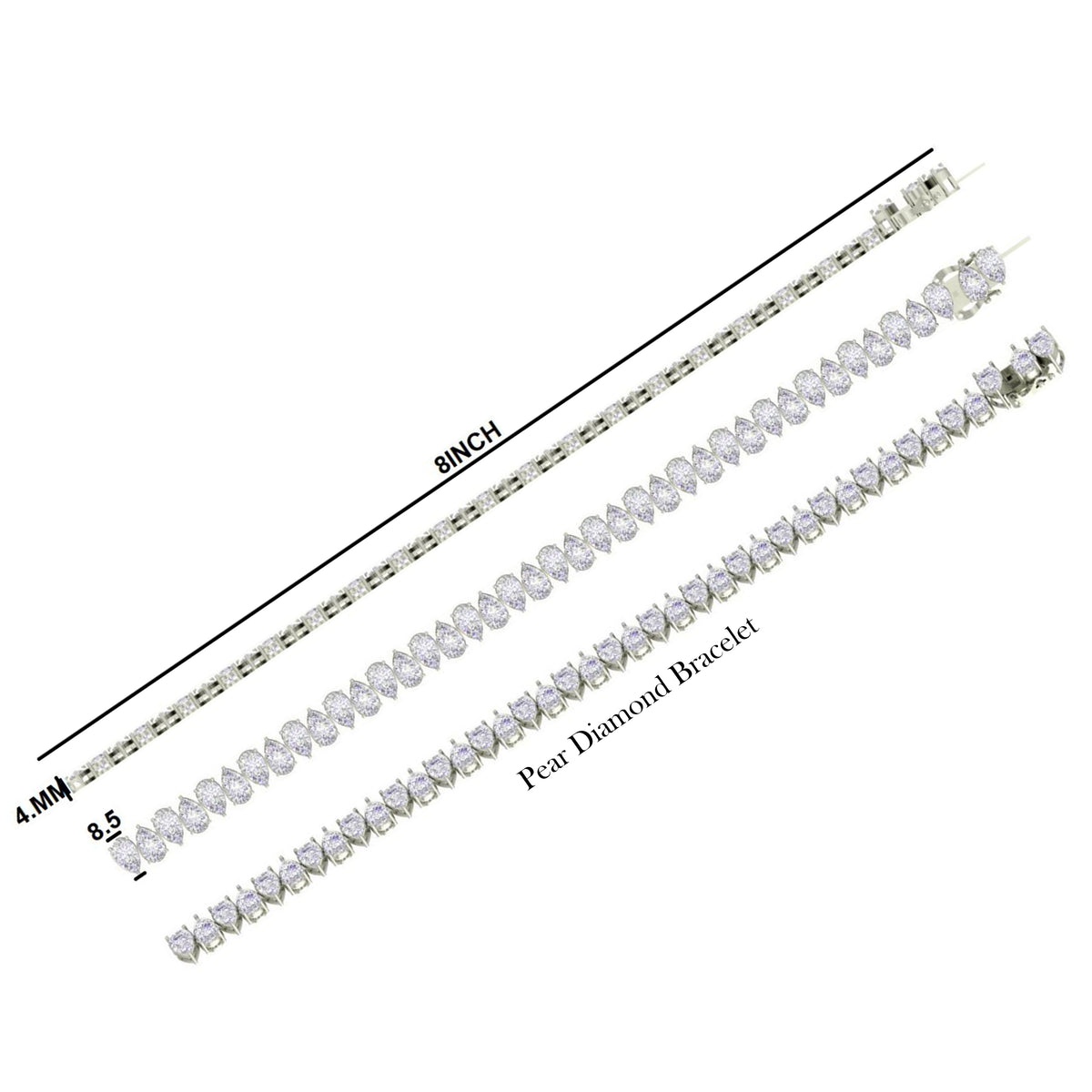 Luxury Rose Gold Plated Pear Cut Lab Grown Diamond Tennis Bracelet