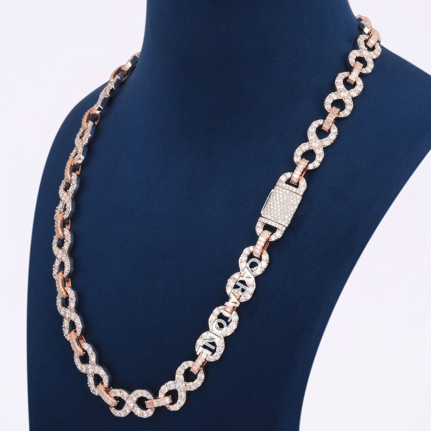 Full Iced Infinity Link Style Chain With Custom Letter Pendant In 925 Sterling Silver