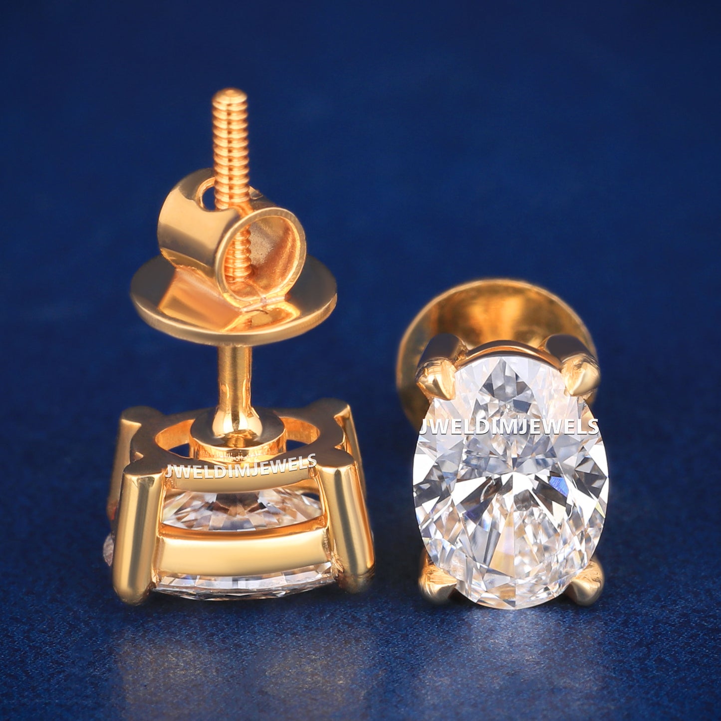 Oval Cut Lab Grown Diamond Stud Earring in Yellow Gold Iced Out Expensive Rapper Earrings