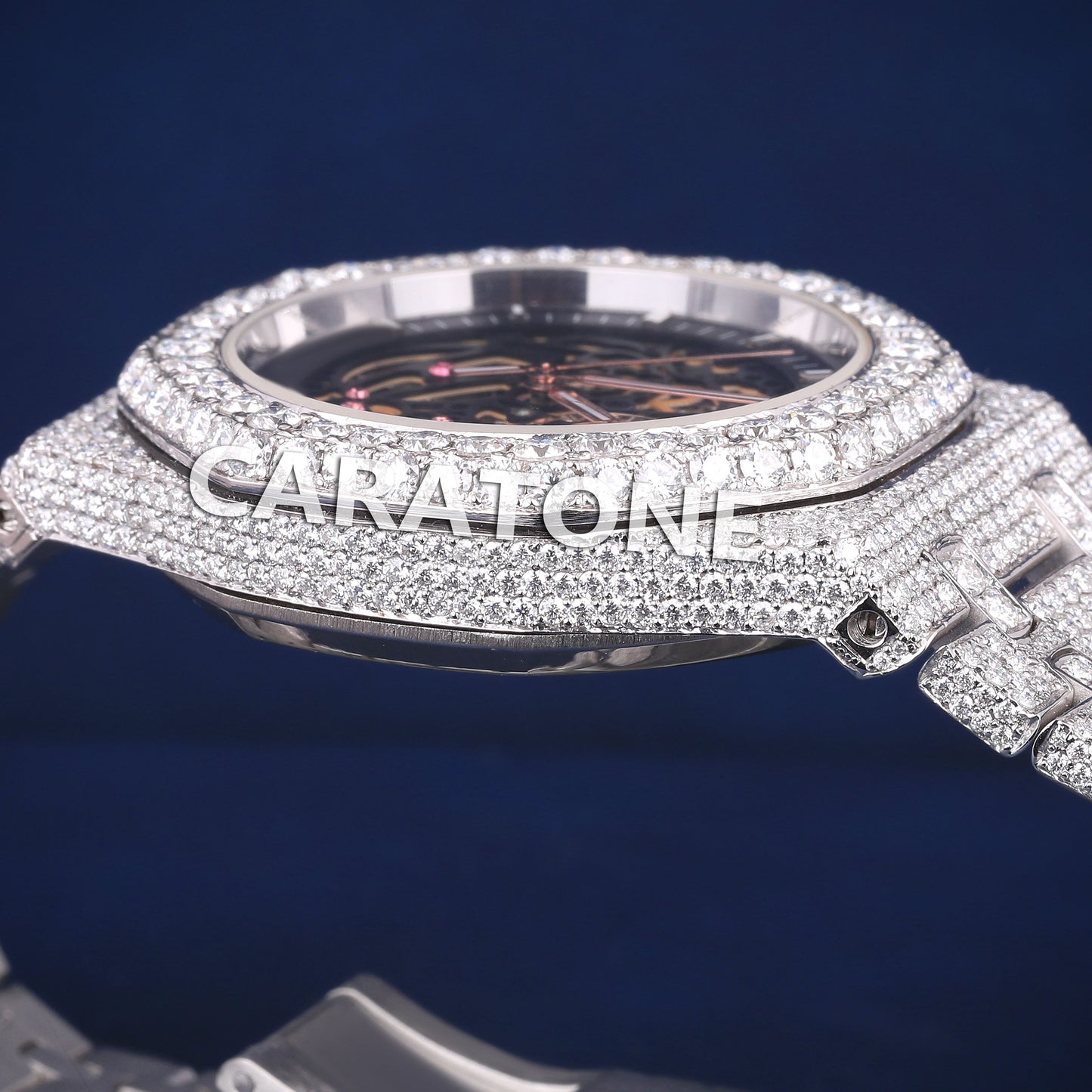 Full iced out without dial hip hop custom made branded watch with black dial in it with D VVS clarity