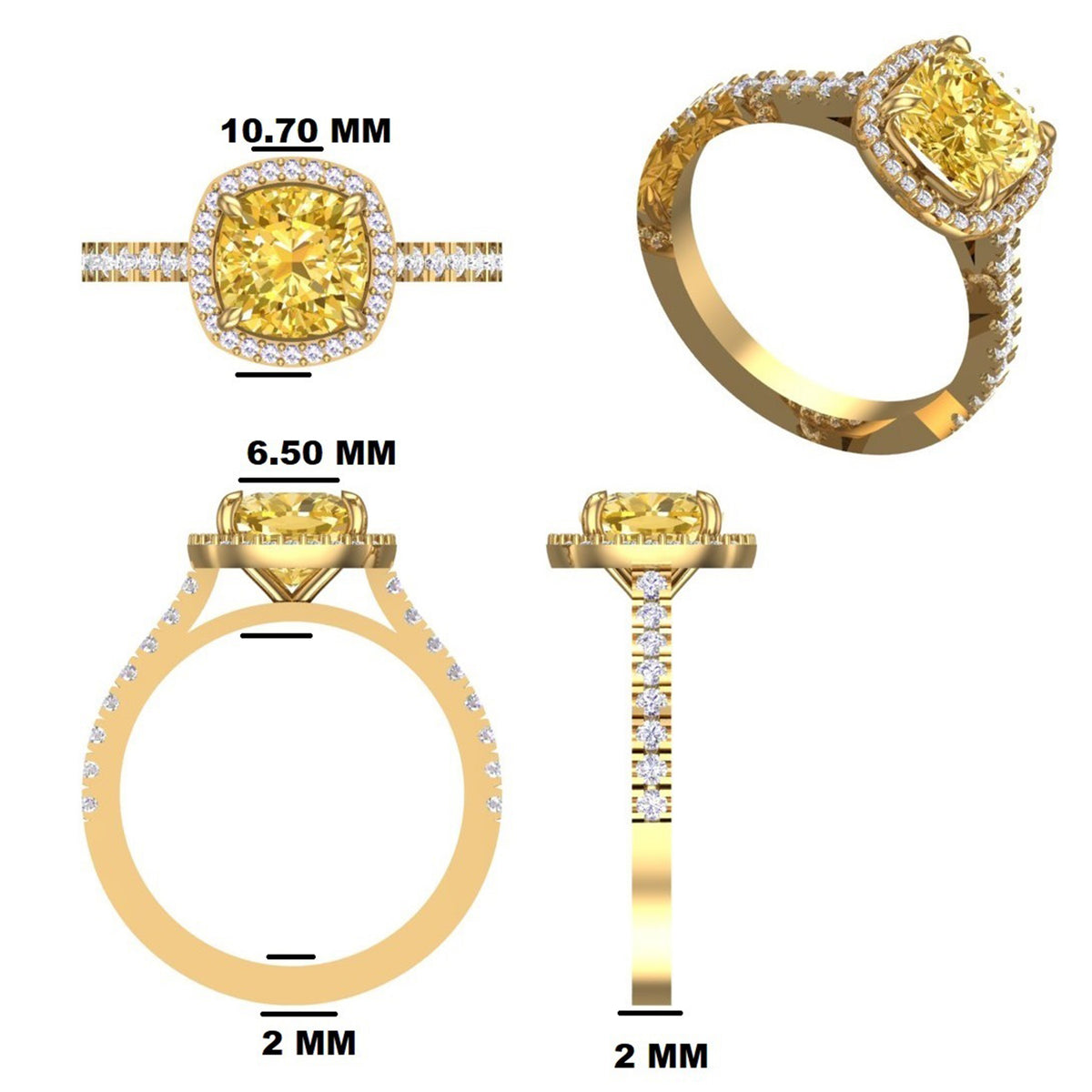 Premium Cushion Cut Gemstone Ring with White Stone Halo
