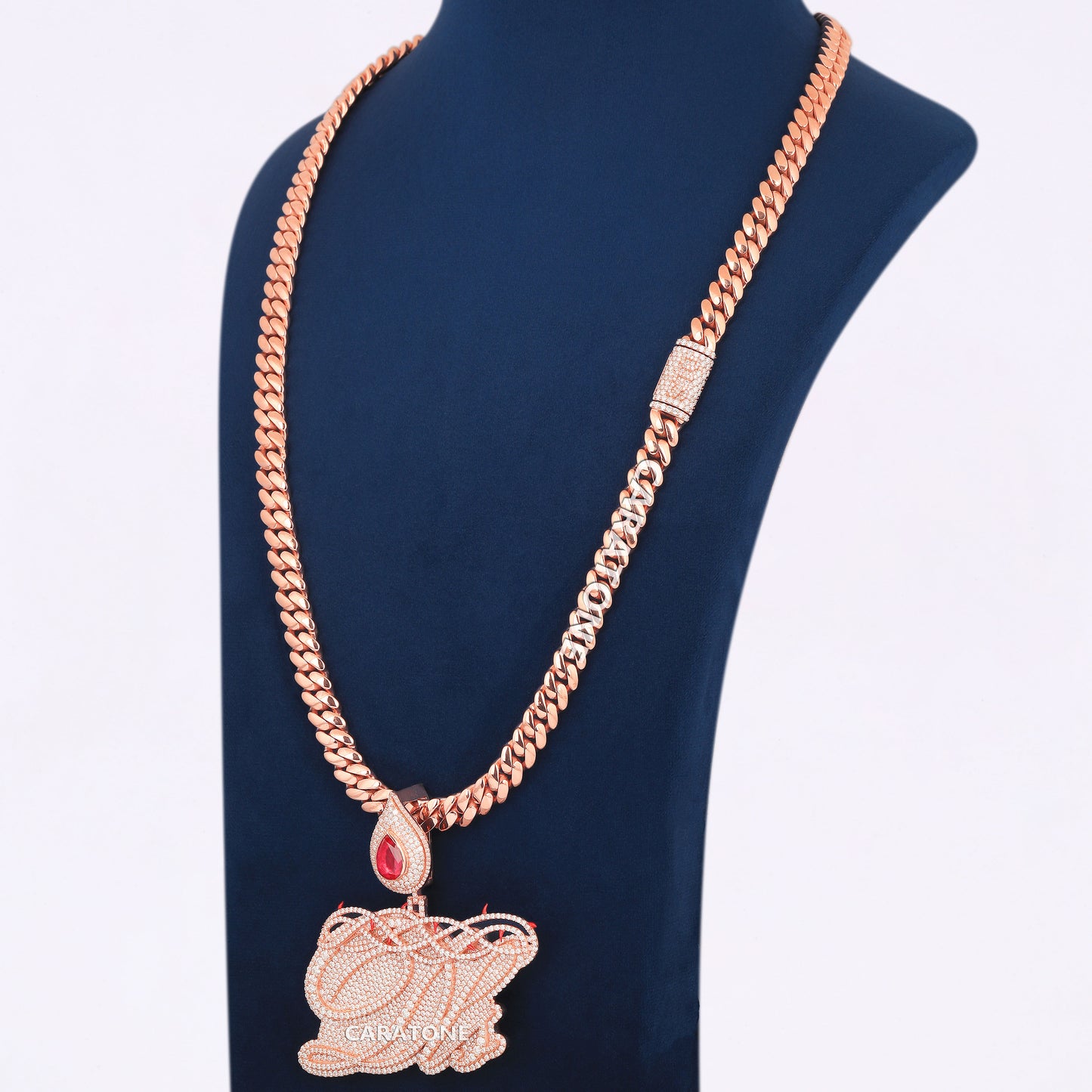 Rose Gold Color With Lab Diamond Custom Chain And Pendant