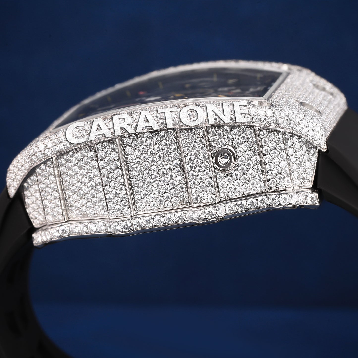 Black band half iced out without dial branded watch