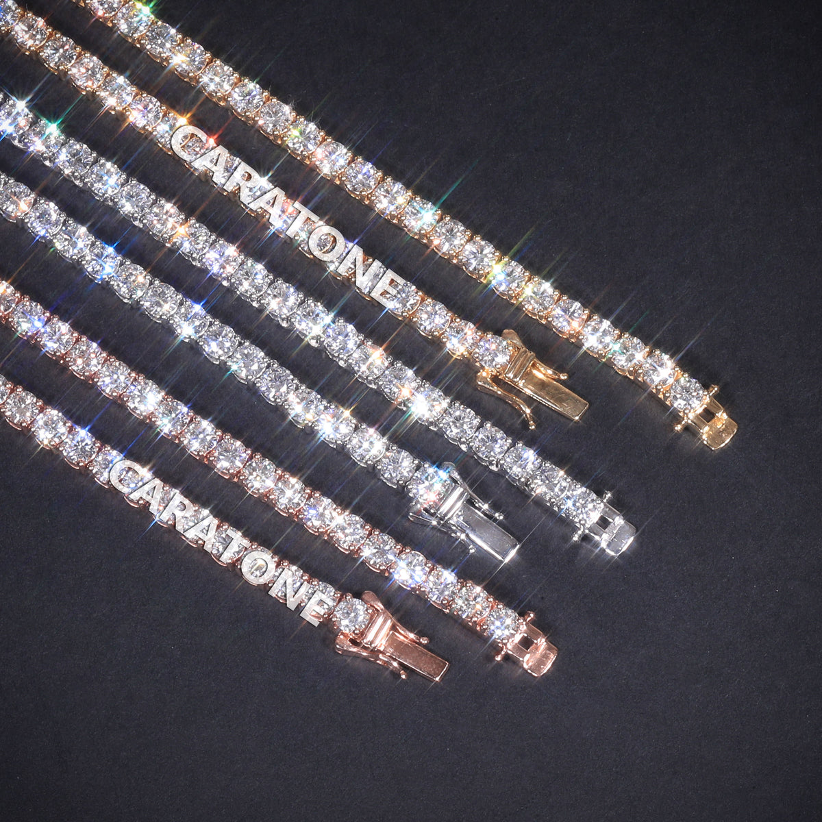 Luxury Two Tone Rose Gold & White Gold Plated Triple Row Tennis Chain with Lab Grown Diamonds