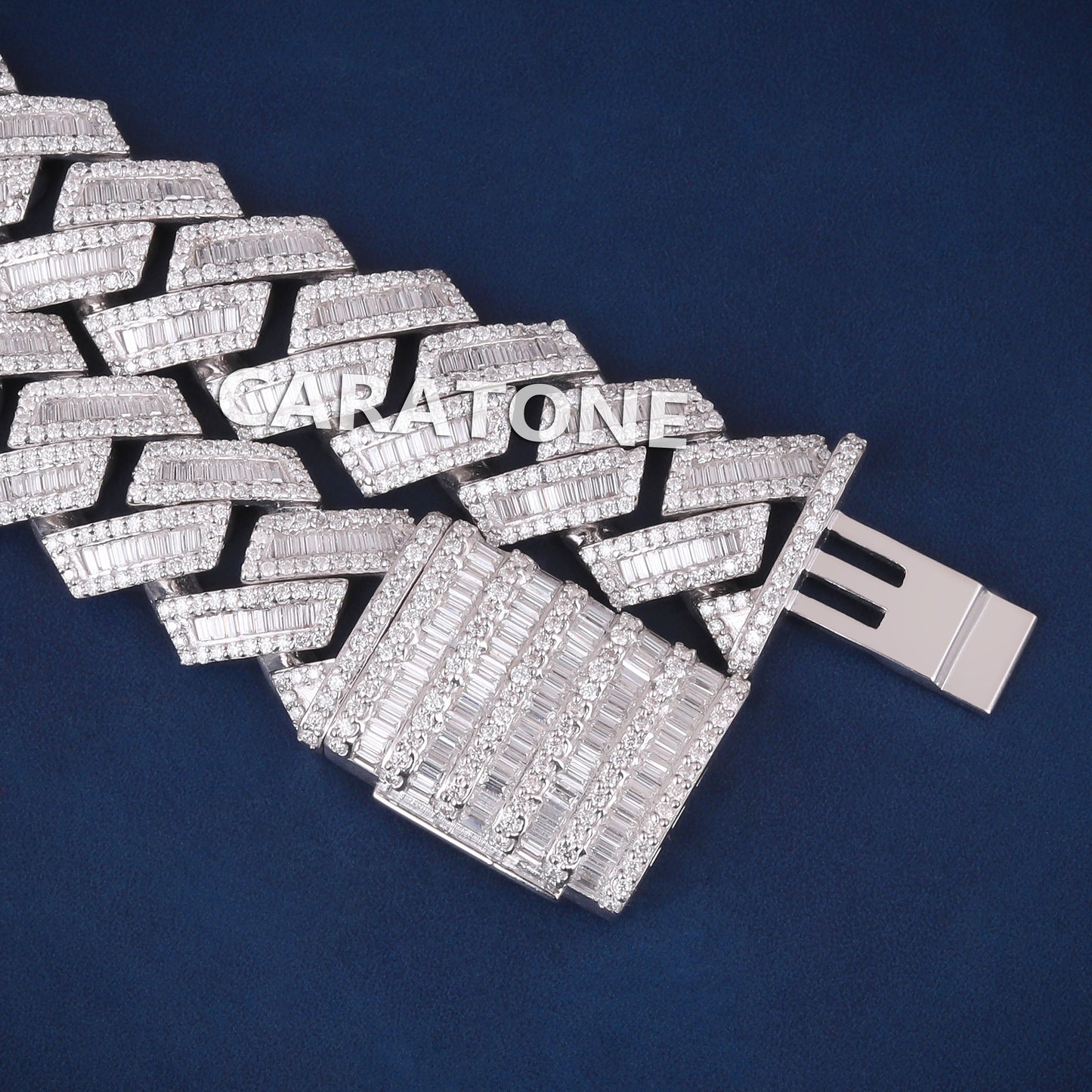 22 inch 18mm Cuban Link Silver Diamond Chain Iced Out Chains Real Diamonds Square White Gold Mens Necklace in Cuban Baguette Chain