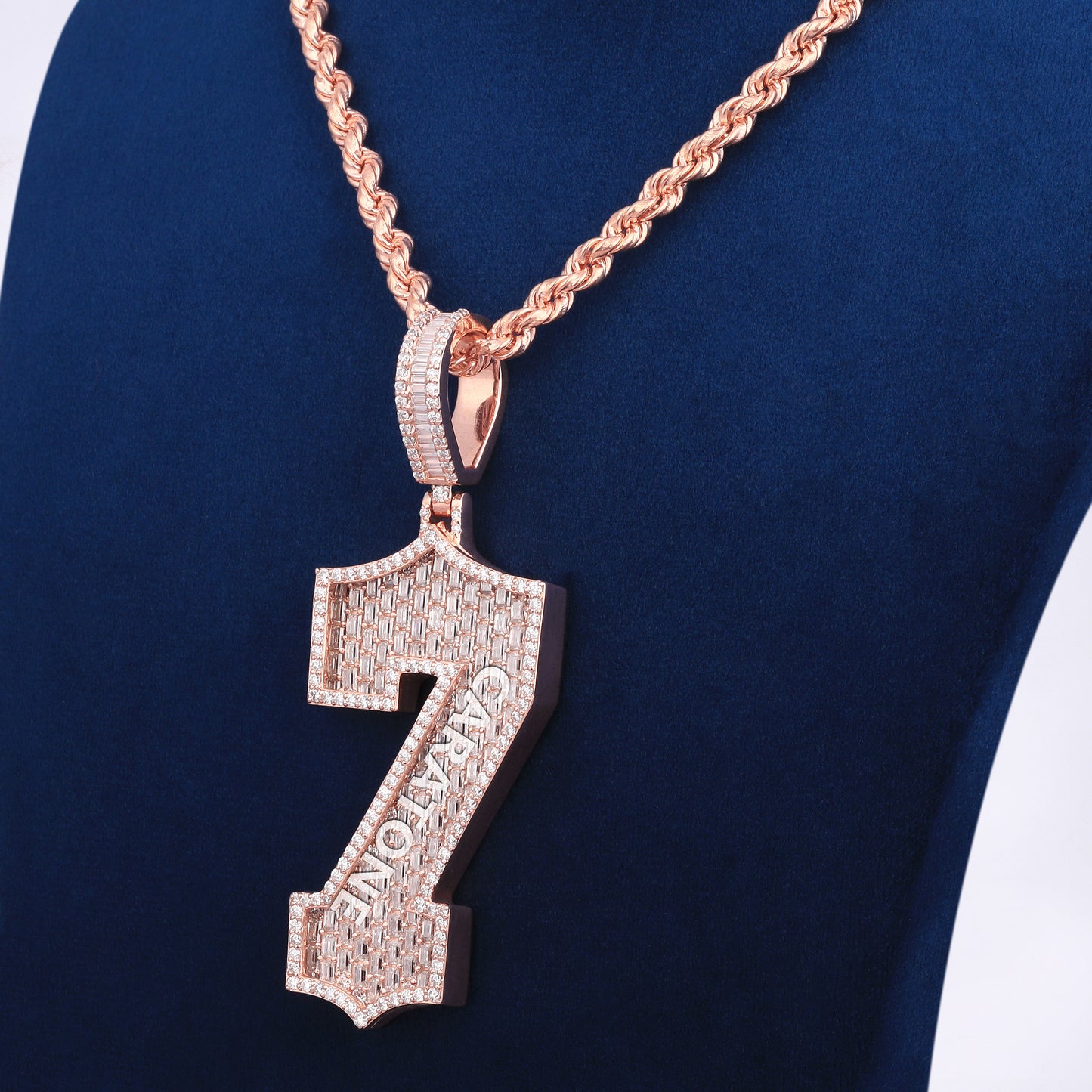 7 Number Design Pendant With Rope Chain 14KT Gold With Lab Diamond