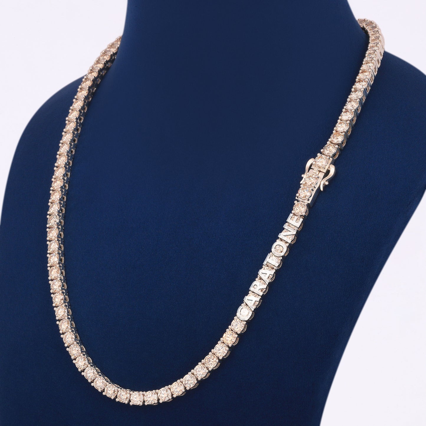 Tennis Necklace With Full Iced Letter Pendant in 14KT Gold With Lab Diamond