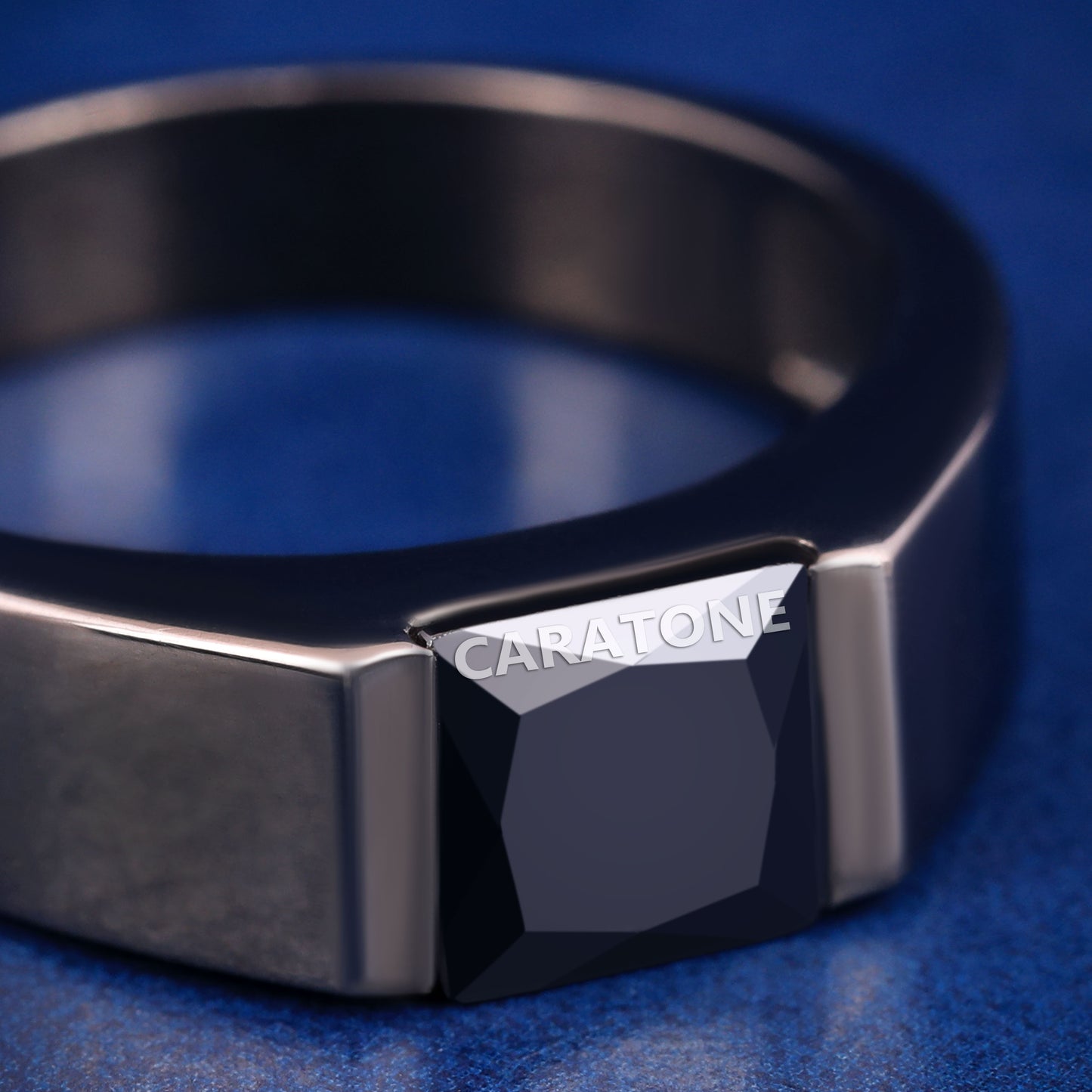 Princess Cut Diamond Engagement Ring Custom Rapper Diamond Ring in Mens Black Ring with Black Diamonds